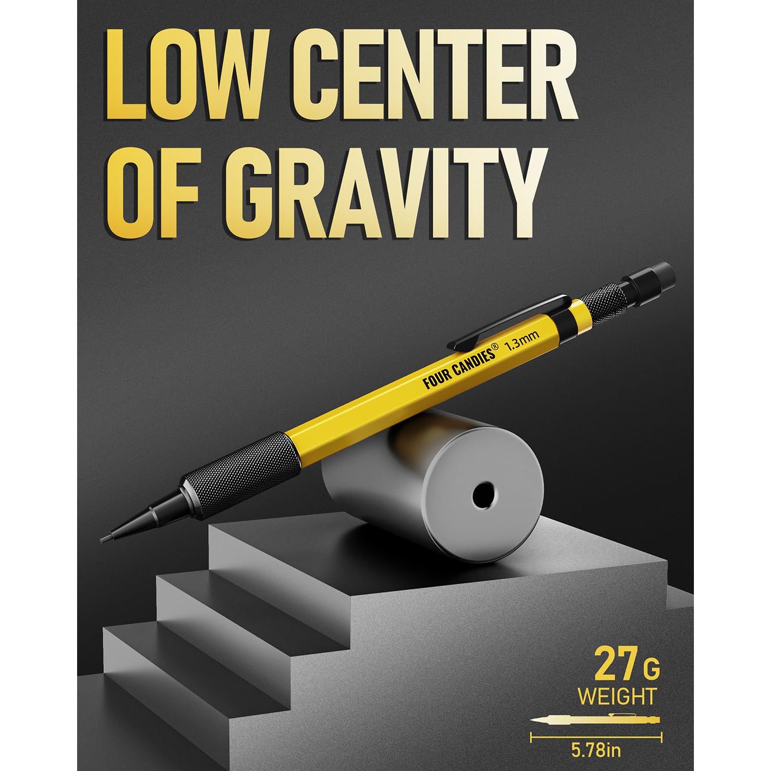 Four Candies 3PCS 1.3mm Mechanical Pencil Set with Case, Metal Heavy Duty Carpenter Pencils with 48 Refill(Red,Black,Yellow) 3Eraser, 12Eraser Refill, Weatherproof Body Outdoor Woodworking Marking