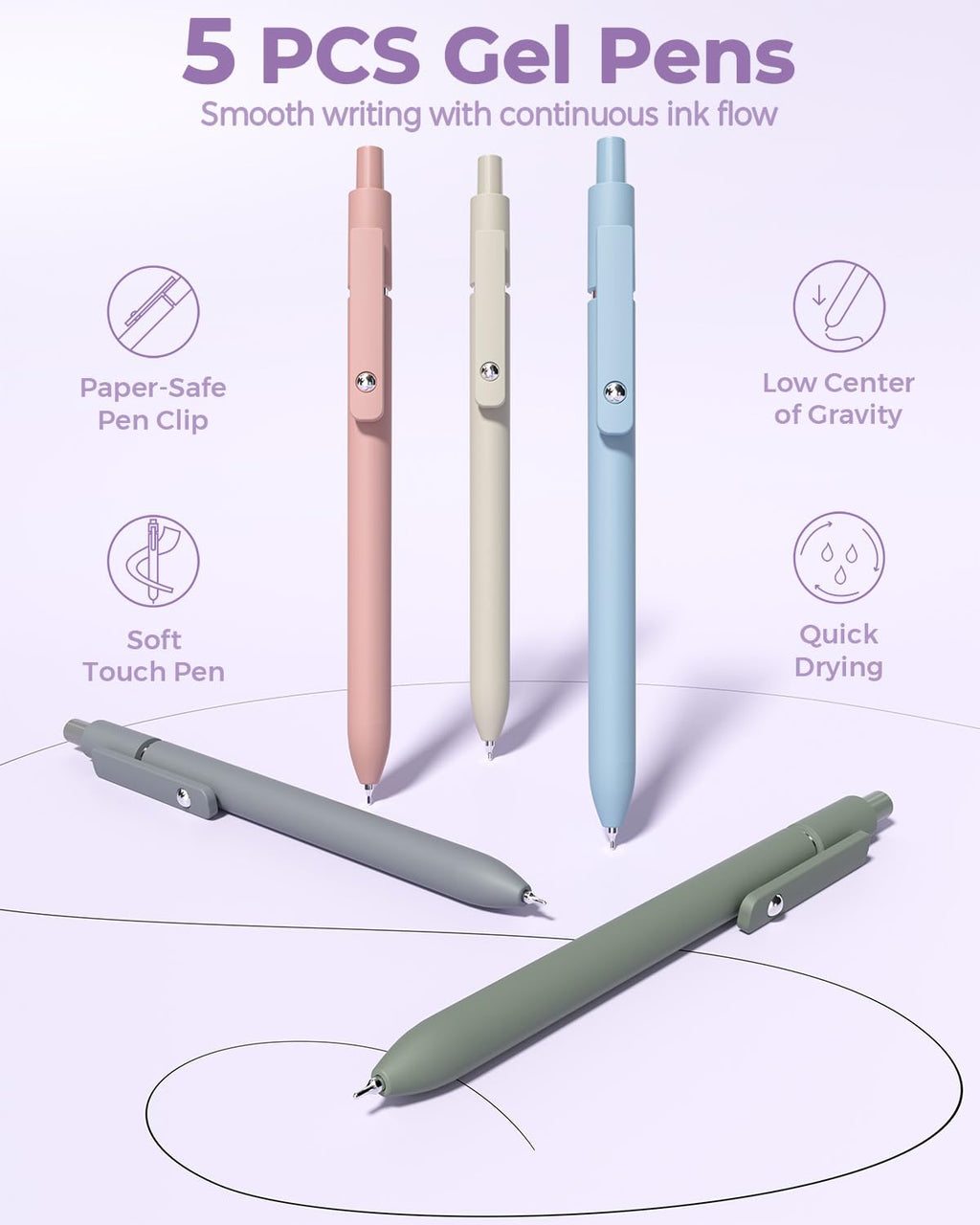 Four Candies 56 PCS Aesthetic Supplies with Pencil Case, 6 Multicolor Pen, 12 Pastel Highlighters, 5 Gel Pens Black Ink, 9 Mechanical Pencils for Stationary Set Preppy Stuff (Purple)