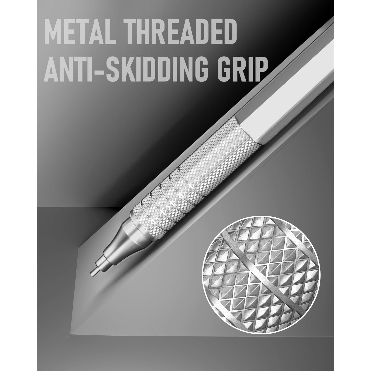 Four Candies 0.9mm Mechanical Pencil Set with Case, 3PCS Metal Pencil with 480PCS HB Lead Refills, 3 Erasers, 9 Eraser Refills For Art Writing Drafting, Silver