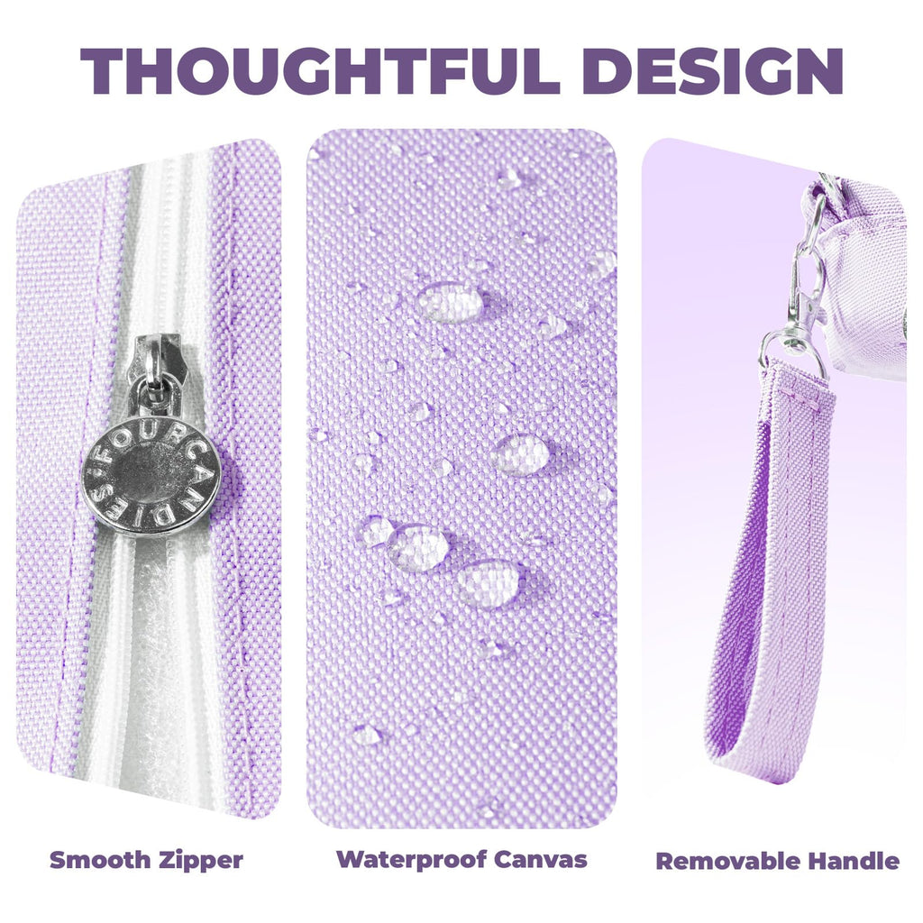 Four Candies Pencil Case 3 Compartment Pouch, Large Pencil Case for Women, Puple, Removable Handle & Zipper, Cute Pencil Bag for Office