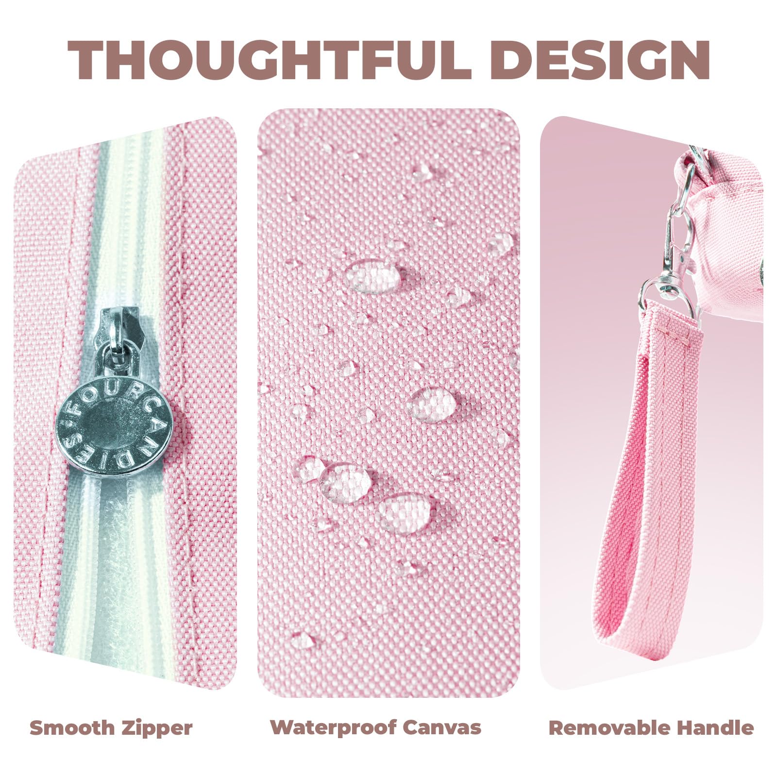 Four Candies Pencil Case 3 Compartment, Large Pencil Case with Removable Handle & Zipper, Cute Stationery Organizer for Markers, Makeup Bag, Cute Pencil Bag for Office College, Pink