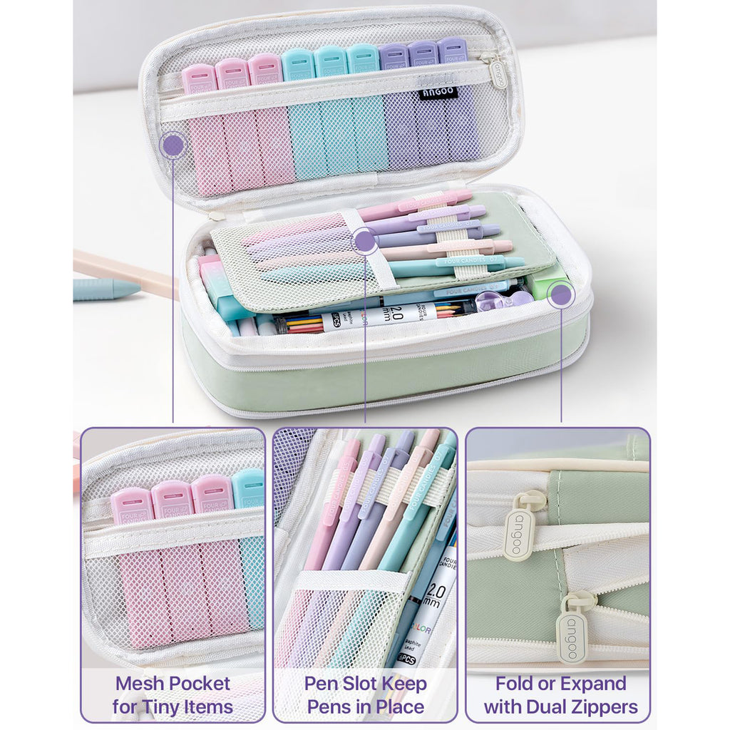 Four Candies 36PCS Aesthetic Supplies in Large Capacity Pencil Case, 12PCS Mechanical Pencils 0.5-2.0mm with 624PCS Lead Refills, Cute Pencils Ideal for Writing, Drawing & Drafting (Green)