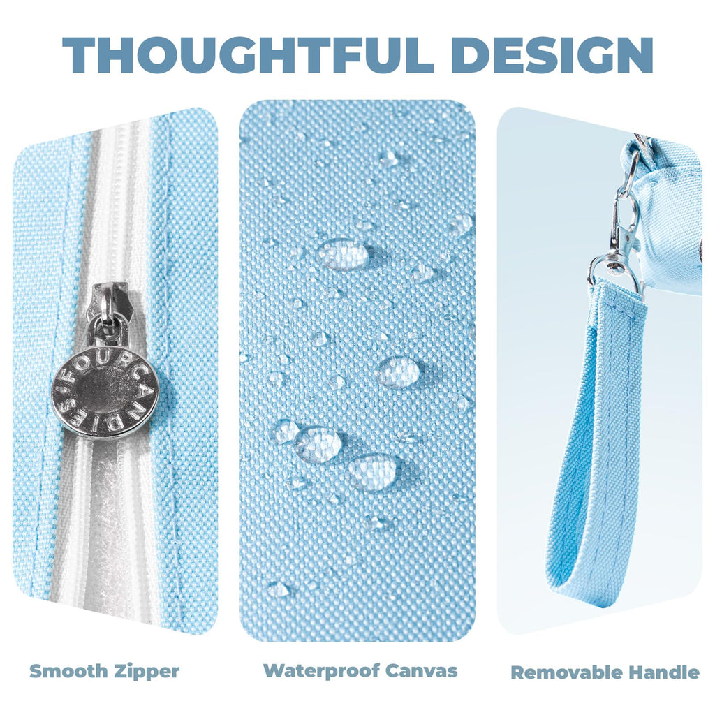 Four Candies Pencil Case 3 Compartment, Large Pencil Case with Removable Handle & Zipper, Cute Stationery Organizer for Markers, Makeup Bag, Cute Pencil Bag for Office College, Blue