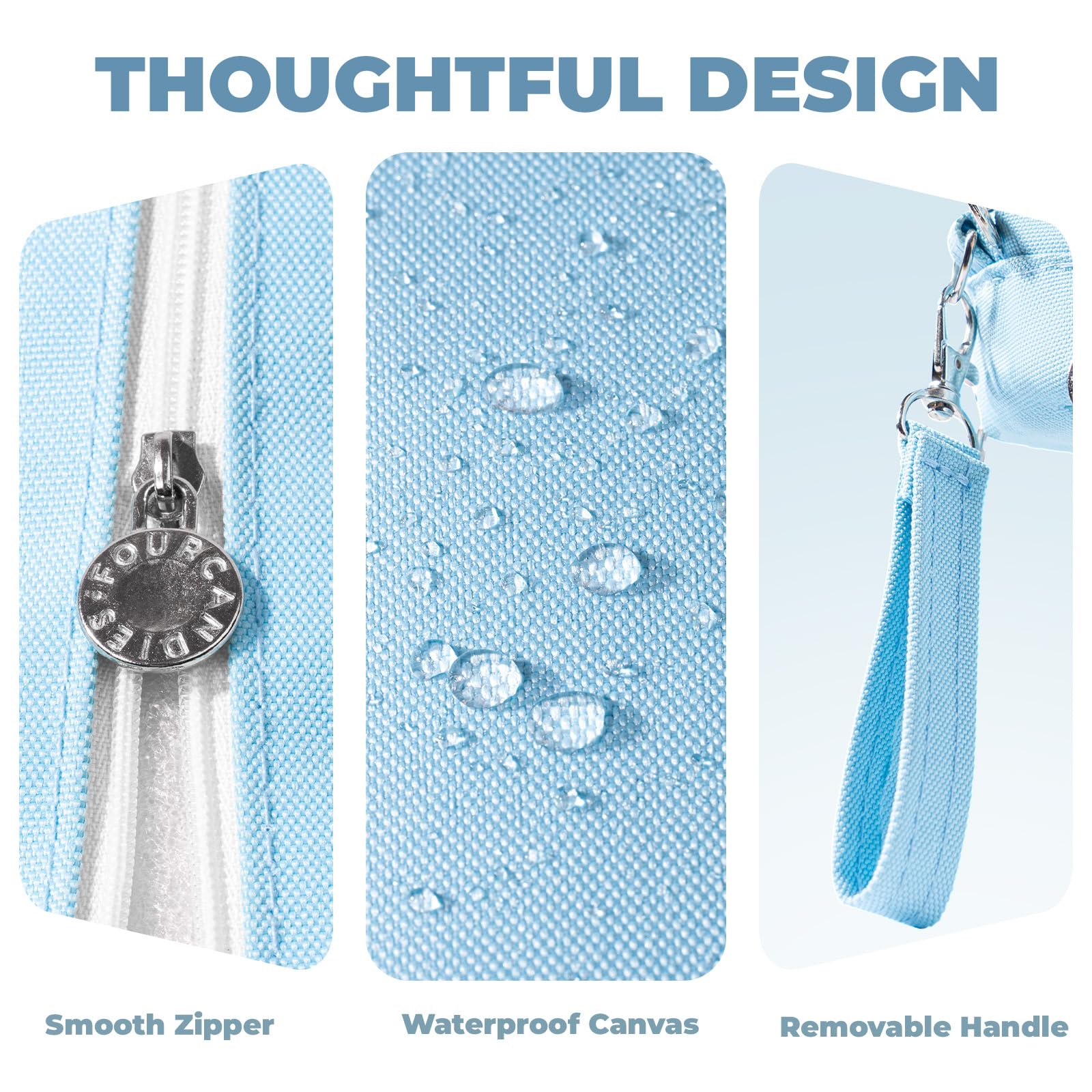 Four Candies Pencil Case 3 Compartment, Large Pencil Case with Removable Handle & Zipper, Cute Stationery Organizer for Markers, Makeup Bag, Cute Pencil Bag for Office College, Blue