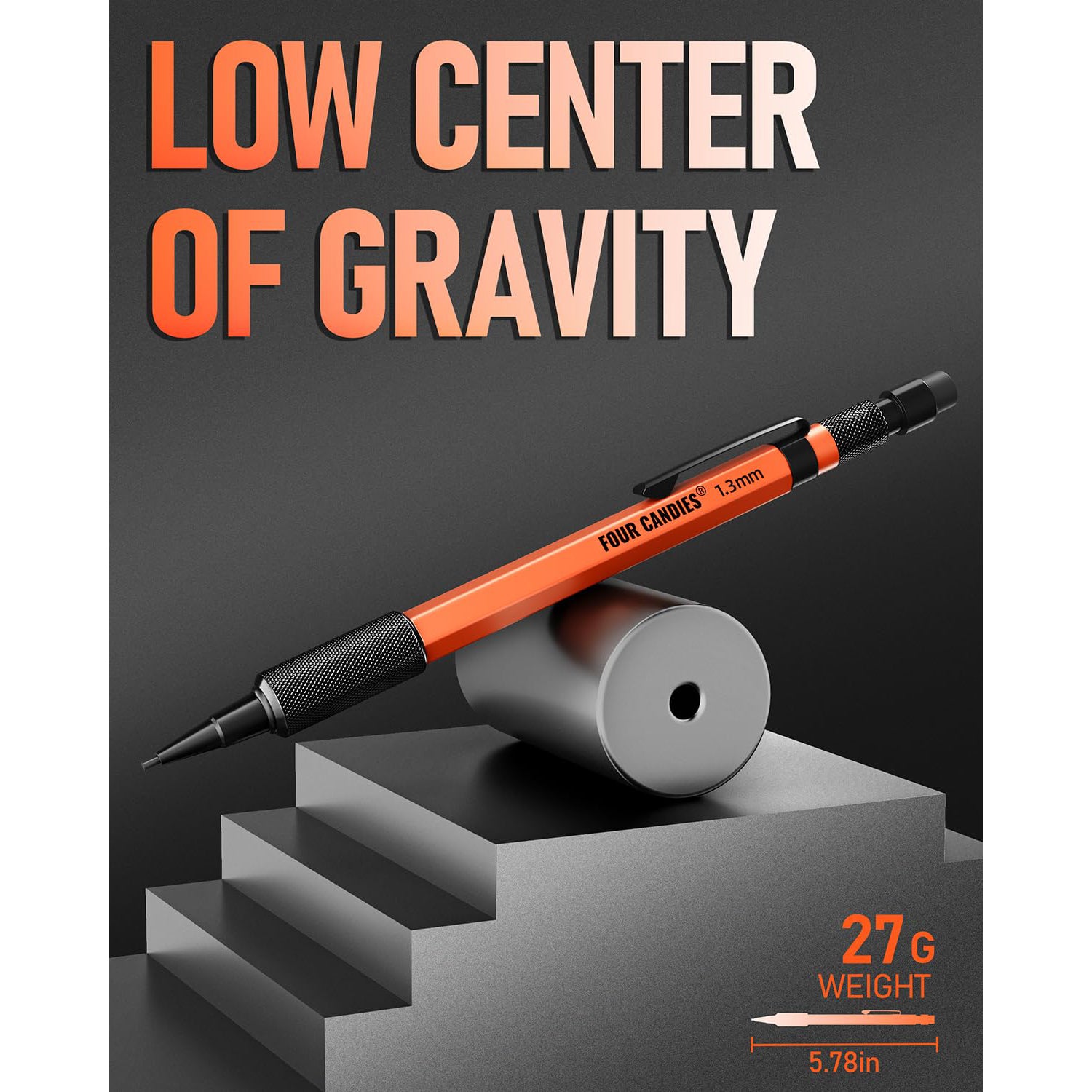 Four Candies 3PCS 1.3mm Mechanical Pencil Set with Case, Metal Heavy Duty Carpenter Pencils with 48 Refill