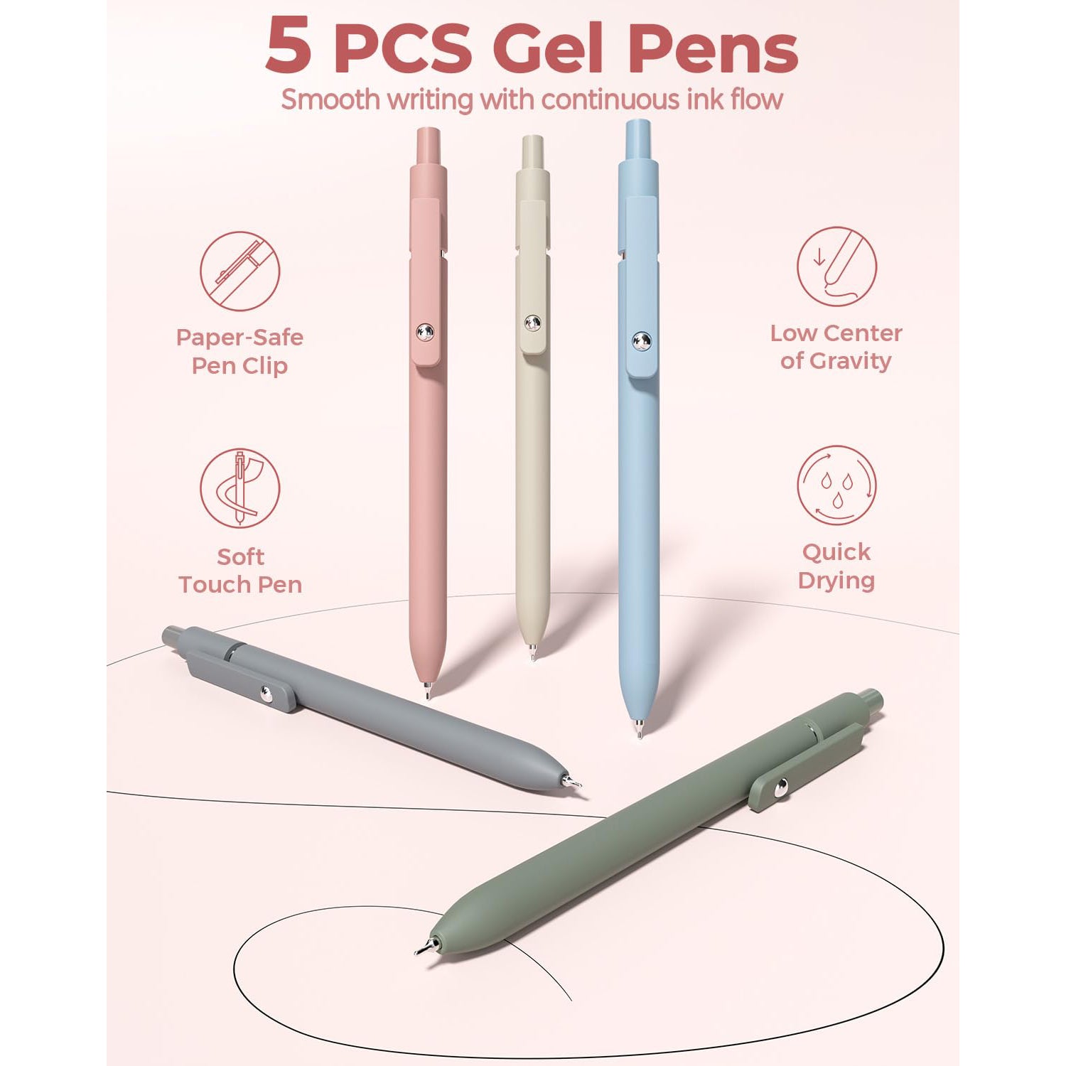 Four Candies 56 PCS Aesthetic Supplies with Large Pencil Case, 6 Colored Ballpoint Pens, 12 Pastel Highlighters, 5 Black Ink Gel Pens, 9 Mechanical Pencils 0.5-2.0mm Essentials (Pink)