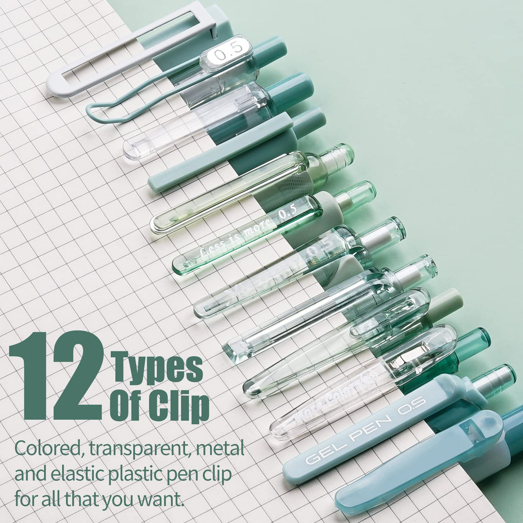 Four Candies 12Pack Pastel Gel Ink Pen Set, 11 Pack Black Ink Pens with 1Pack Highlighter (Green)