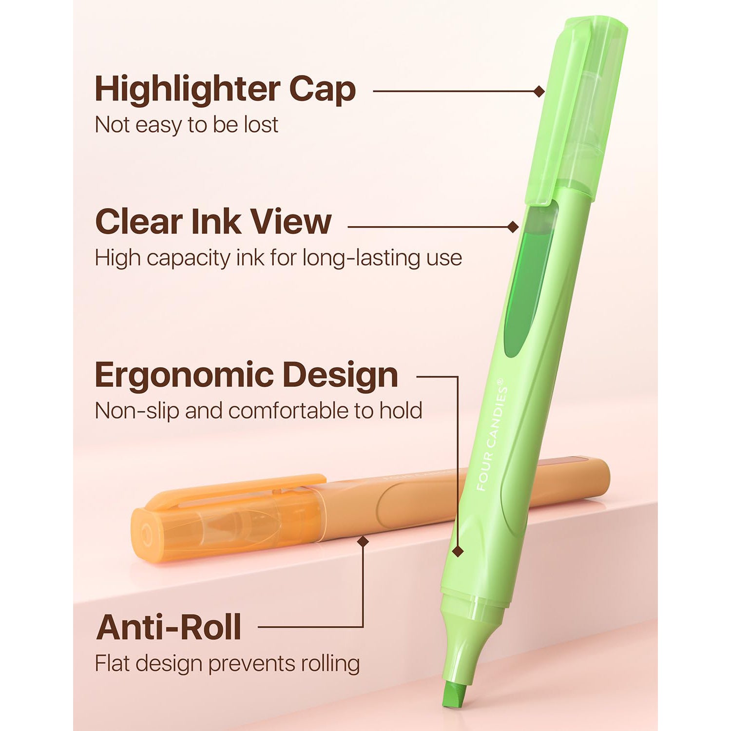 Four Candies Cute Pastel Highlighters, 10 PCS Highlighters Assorted Colors, Soft Chisel Tip, Clear Ink View, Aesthetic Highlighters Set for Organizing and Coloring