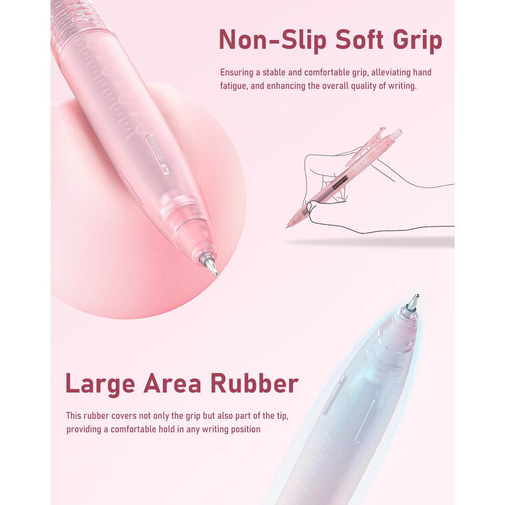 Four Candies 14Pack Pastel Gel Ink Pen Set,Cute Retractable 0.5mm Fine Point Pen,12 Pack Black Ink Pens with 2Pack Highlighter, Smooth Writing Pens(Pink)