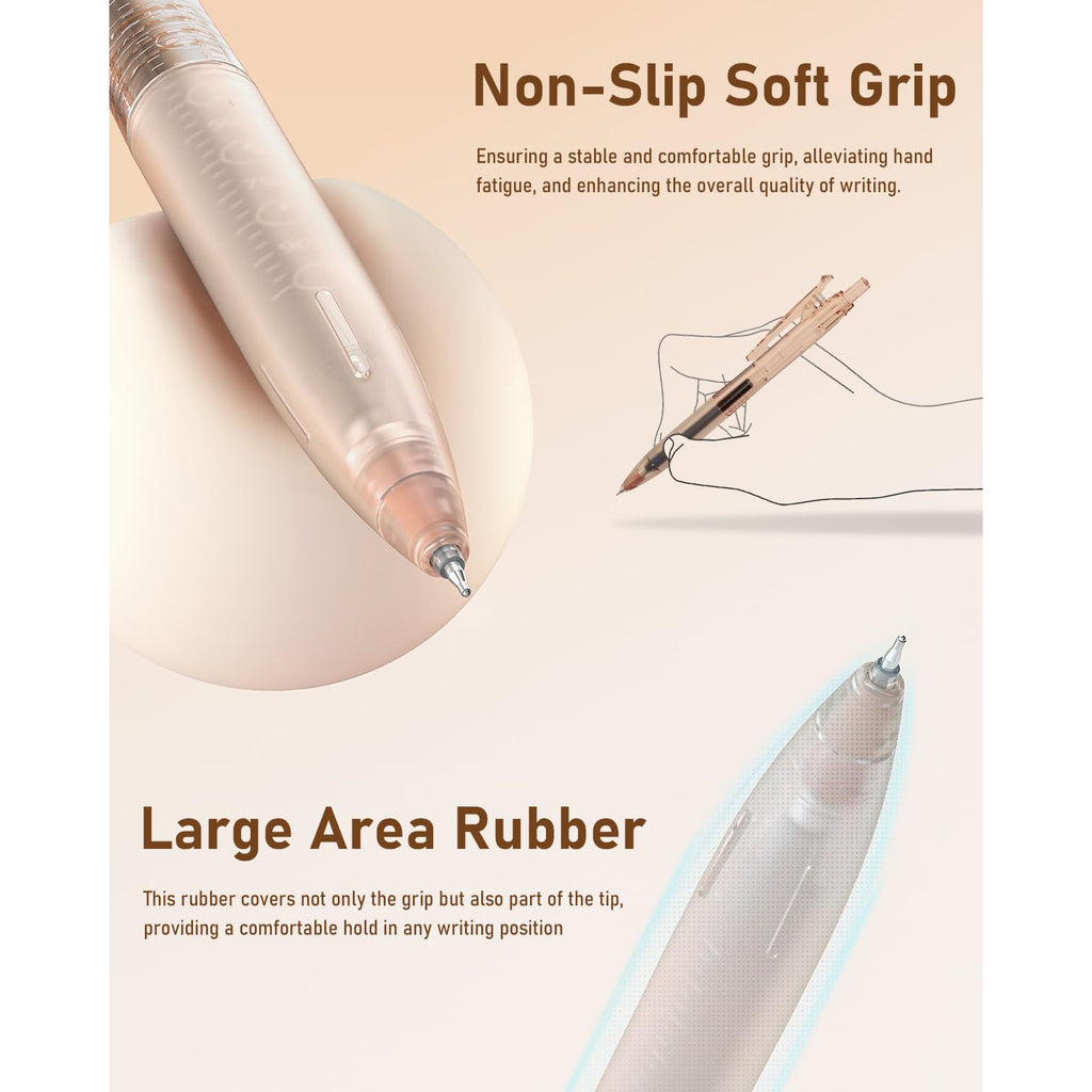 Four Candies 14Pack Pastel Gel Ink Pen Set with 12 PCS Cute Retractable 0.5mm Fine Point Pens with 2Pack Highlighter, Smooth Writing Pens (Brown)