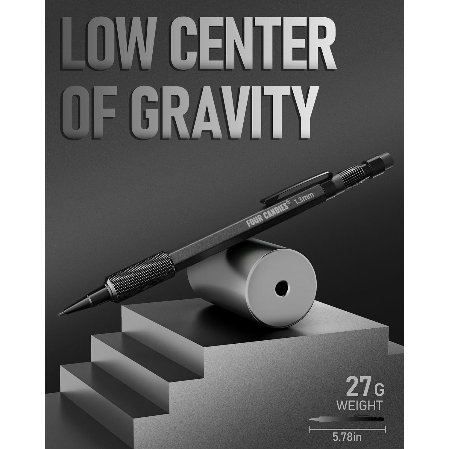 Four Candies 1.3mm Mechanical Pencil Set with 48 Lead Refill, 3PCS Metal Weatherproof Body Heavy Duty Carpenter Pencil, 3 Eraser, 12 Eraser Refill, for Outdoor Woodworking Drafting Marking with Case