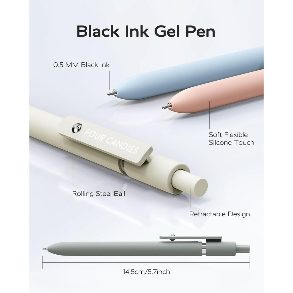Four Candies Gel Pens, 6 Pcs 0.5mm Quick Dry Black Ink Pens Fine Point Smooth Writing, High-End Series Unique Pens, Pretty Cute Pens, Gifts (Morandi)