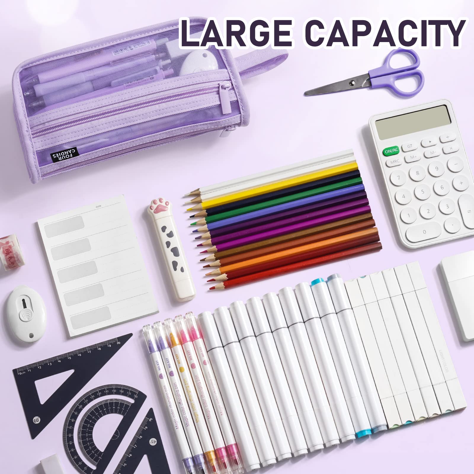 Four Candies Large Capacity Pencil Case, Purple Pencil Case with Zipper, Organized Pencil Cases for Adults, Handheld Pen Bag, Portable Cute Pencil Case, School Supplies for Kids Girls