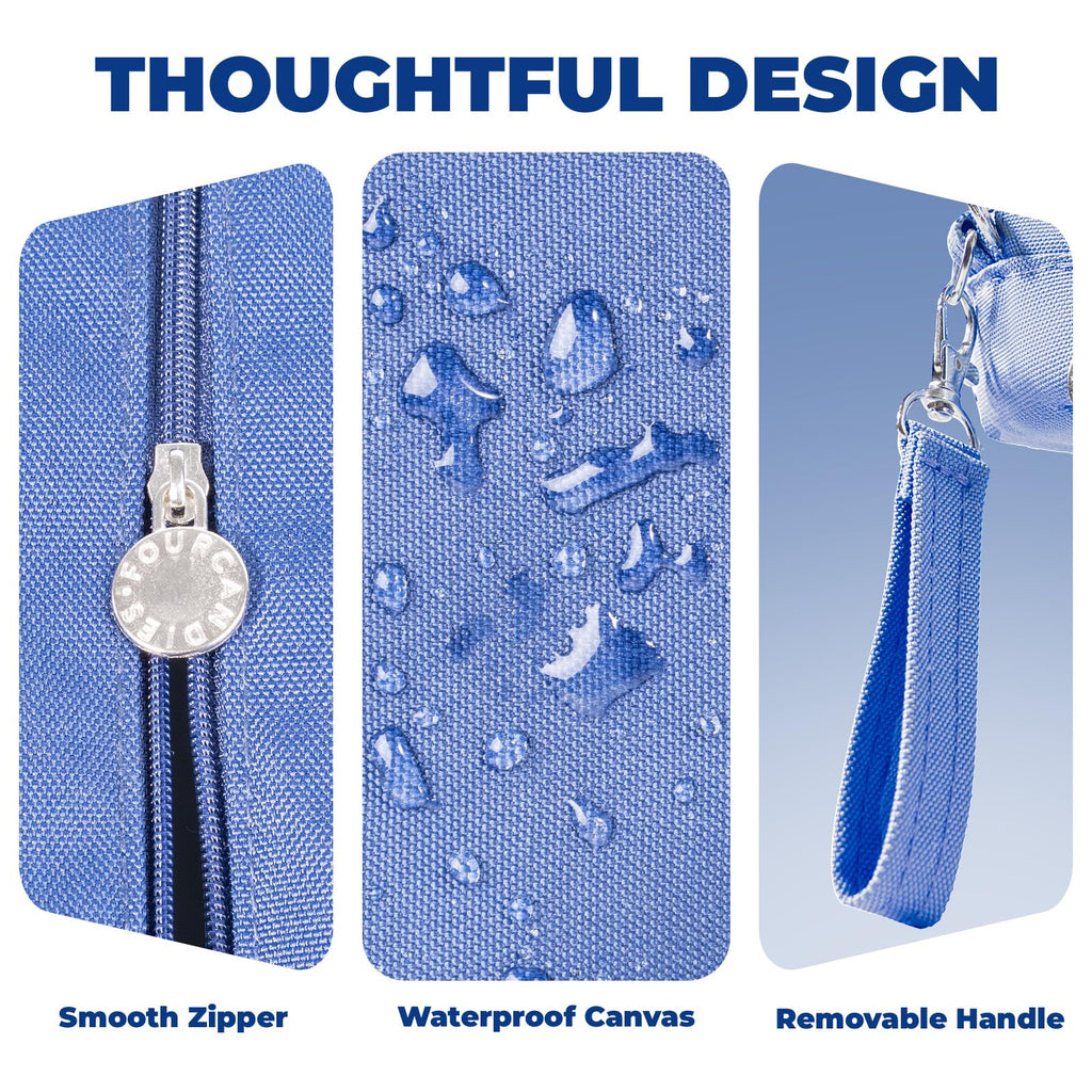 Four Candies Pencil Case 3 Compartment, Large Pencil Case with Removable Handle & Zipper, Cute Stationery Organizer for Markers, Makeup Bag, Cute Pencil Bag for Office College, Navy Blue