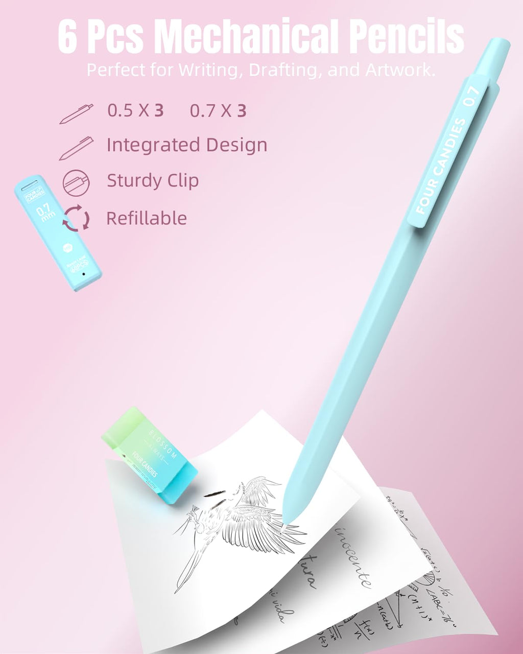 Four Candies 39 PCS Aesthetic Supplies with Cute Pencil Case（Purple）