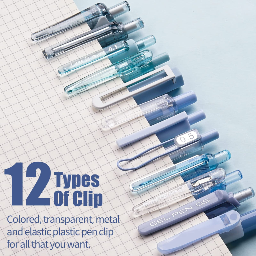 Four Candies Retractable Pen Set, 11Pcs Black Ink Gel Pens(0.5mm), 1Pcs Blue Highlighter, 0.5mm Fine Point for Journaling, Writing and Note-Taking