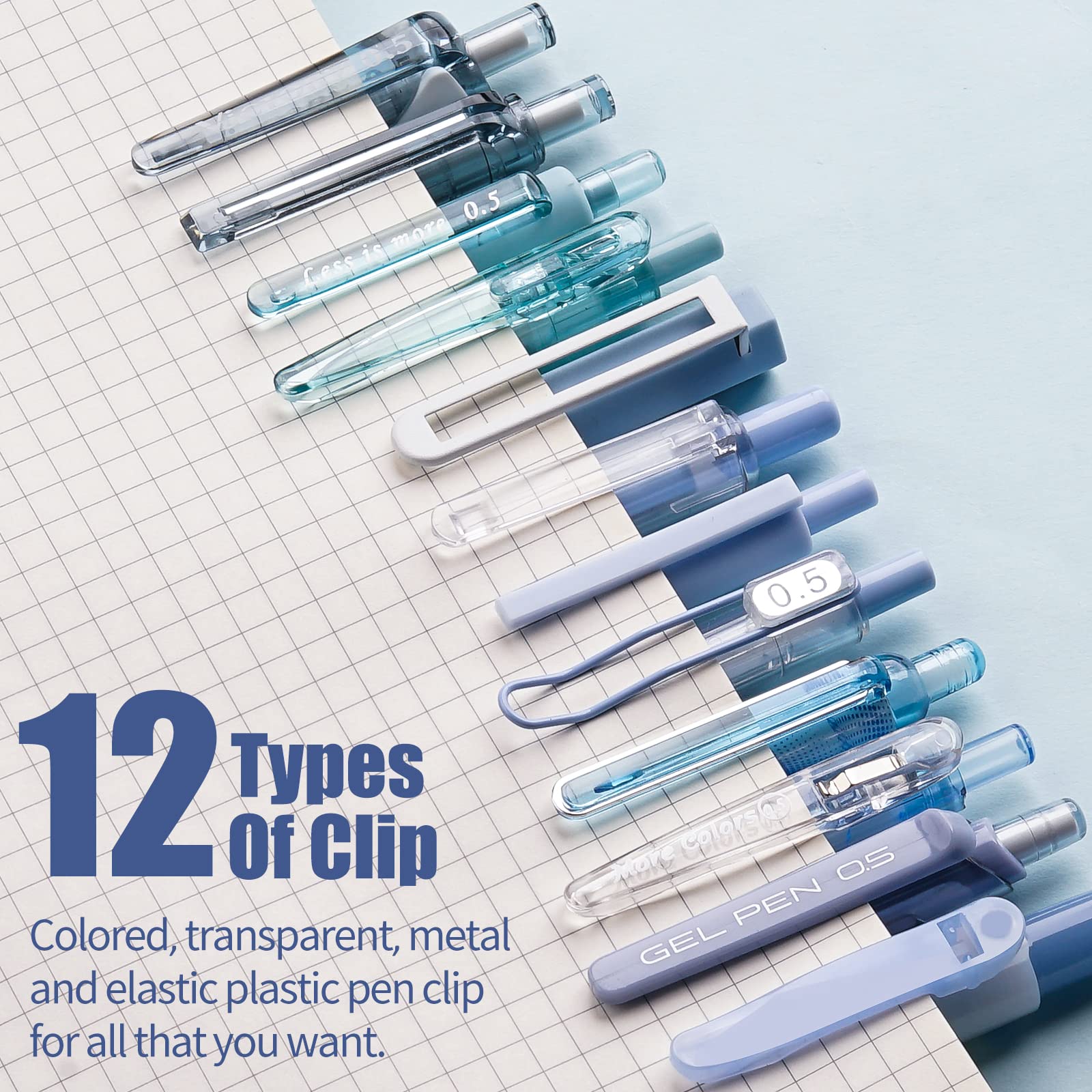 Four Candies Retractable Pen Set, 11Pcs Black Ink Gel Pens(0.5mm), 1Pcs Blue Highlighter, 0.5mm Fine Point for Journaling, Writing and Note-Taking