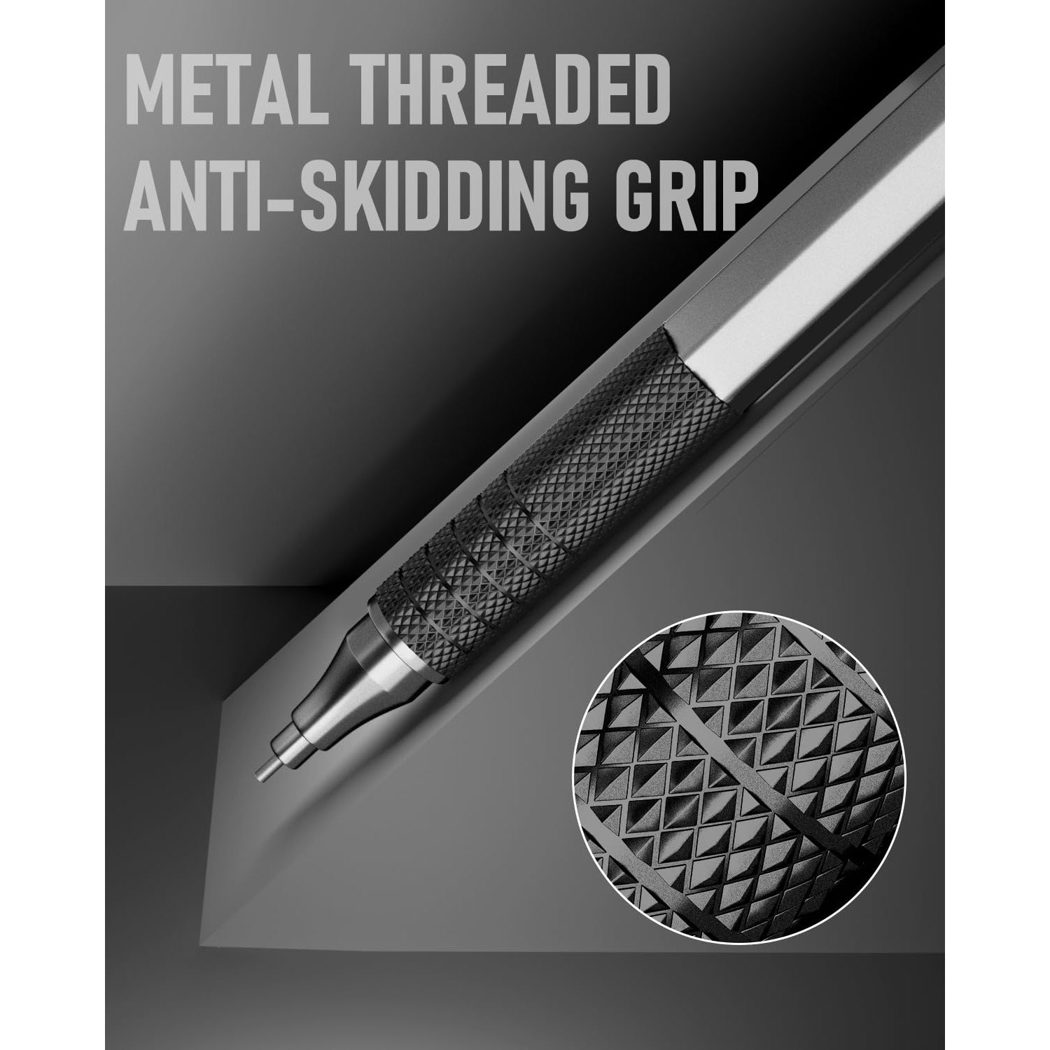 Four Candies 0.9mm Mechanical Pencil Set with Case, 3PCS Metal Pencil with 8 Tubes (480PCS) HB Lead Refills, 3 Erasers, 9 Eraser Refills for Writing Drafting, Black