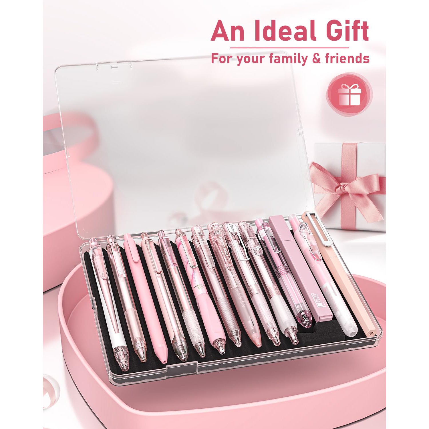 Four Candies 14Pack Pastel Gel Ink Pen Set,Cute Retractable 0.5mm Fine Point Pen,12 Pack Black Ink Pens with 2Pack Highlighter, Smooth Writing Pens(Pink)