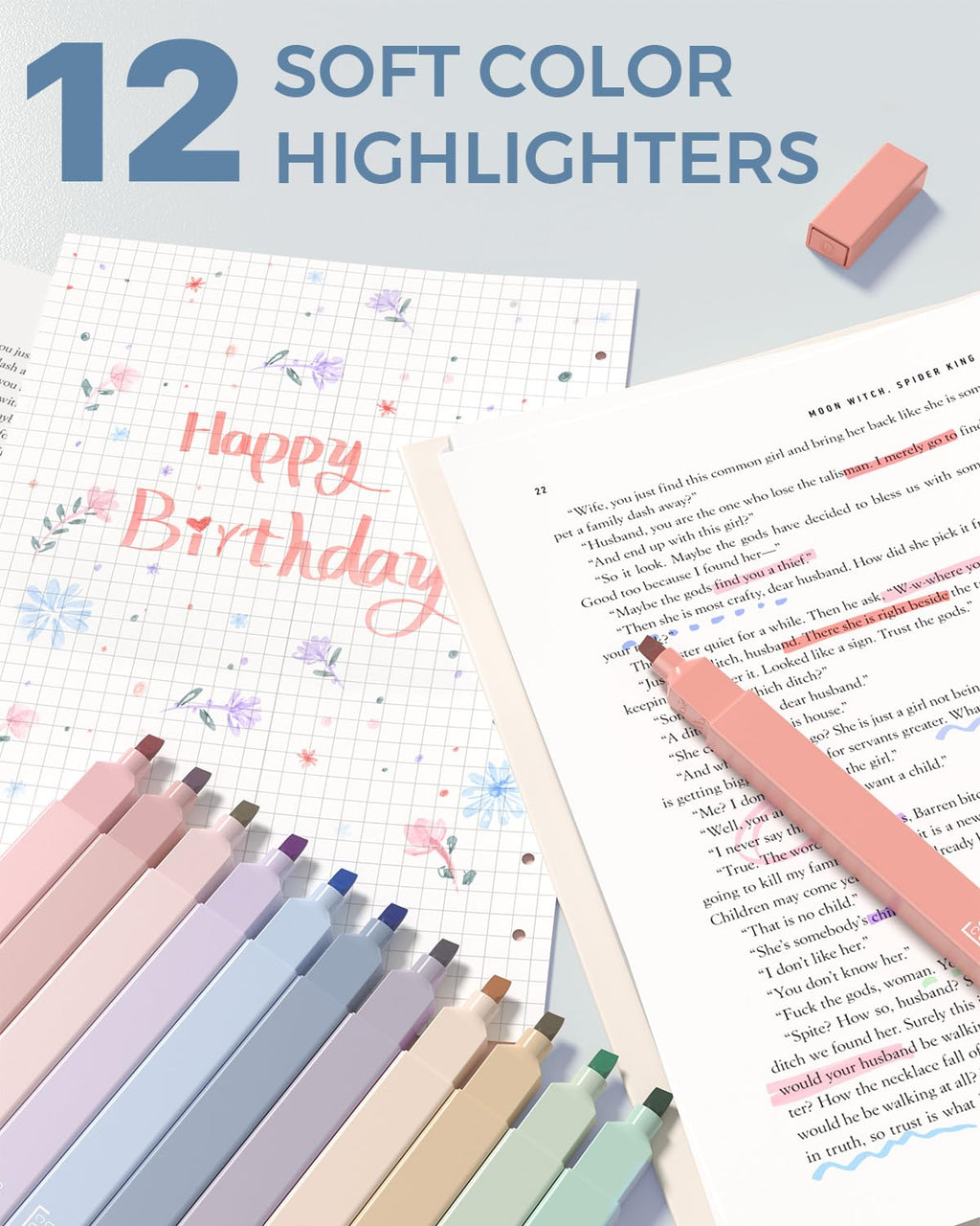 Four Candies 56 PCS Aesthetic Supplies with Cute Pencil Case, 6 Multicolor Pen, 12 Pastel Highlighters, 5 Gel Pens Black Ink, 9 Mechanical Pencils for Stationary Set Preppy Stuff (Blue)