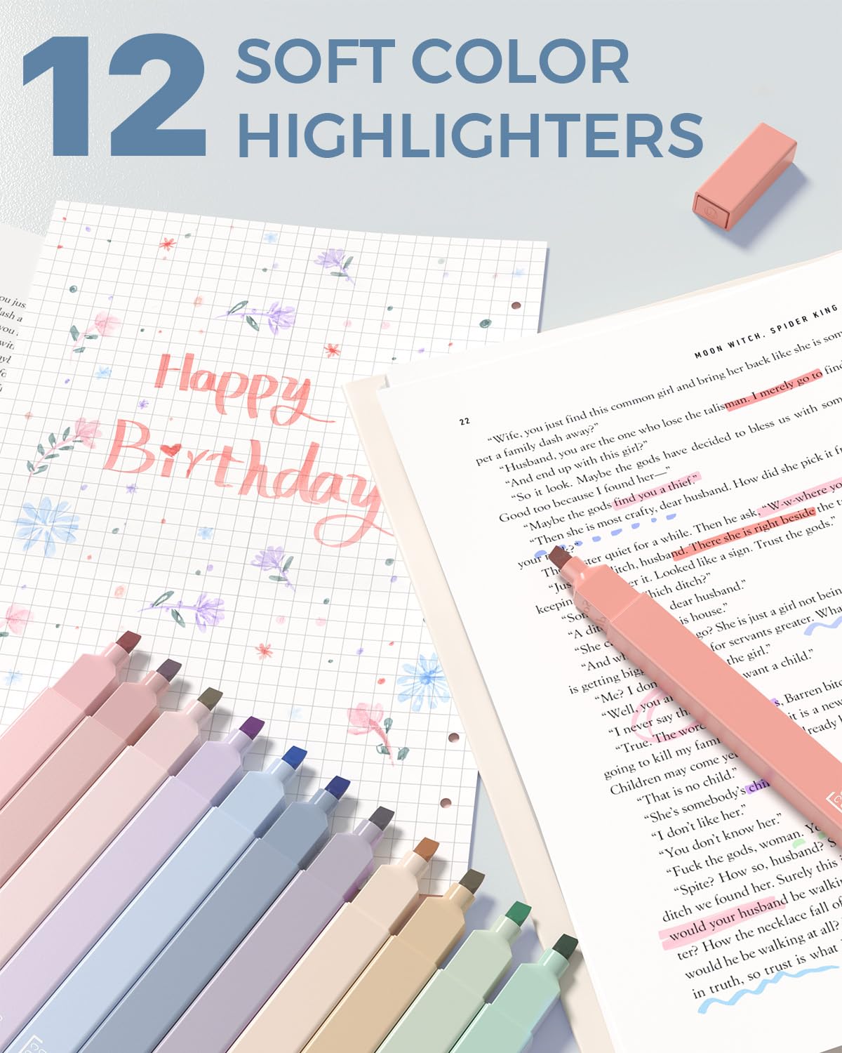 Four Candies 56 PCS Aesthetic Supplies with Cute Pencil Case, 6 Multicolor Pen, 12 Pastel Highlighters, 5 Gel Pens Black Ink, 9 Mechanical Pencils for Stationary Set Preppy Stuff (Blue)