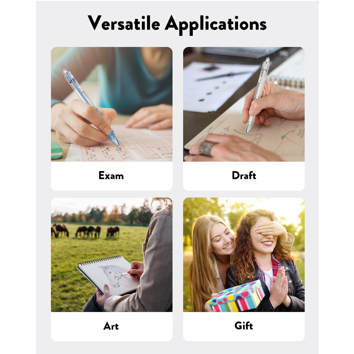 Four Candies Cute Mechanical Pencil Set, 3PCS Pastel Mechanical Pencils 0.5mm with 360PCS HB Lead Refills, 3PCS Erasers, 9PCS Eraser Refills for Writing