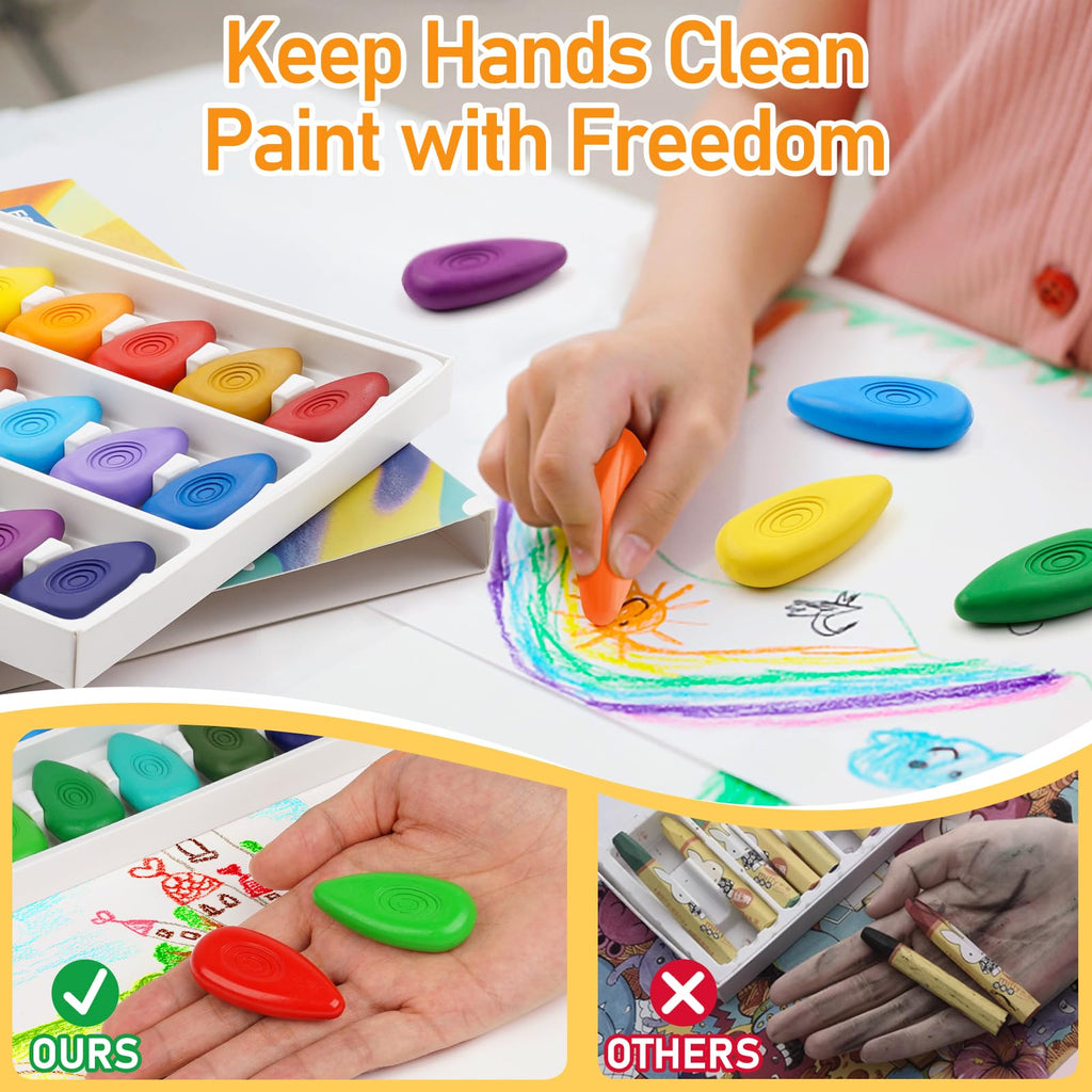 Four Candies Crayons 12 Count, Non Toxic Washable Crayons, Unbreakable Easy-Grip Water-Drop Shape for Little Hands, Filled Easter Eggs for Coloring