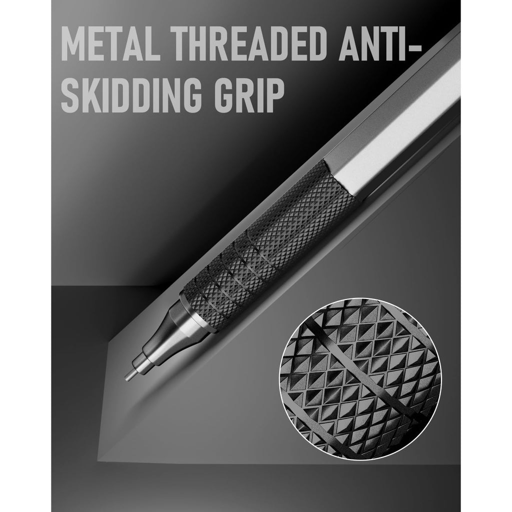 Four Candies 0.7mm Mechanical Pencil Set, 3pcs Black Metal Pencils with Anti-Skid Grip, Ideal