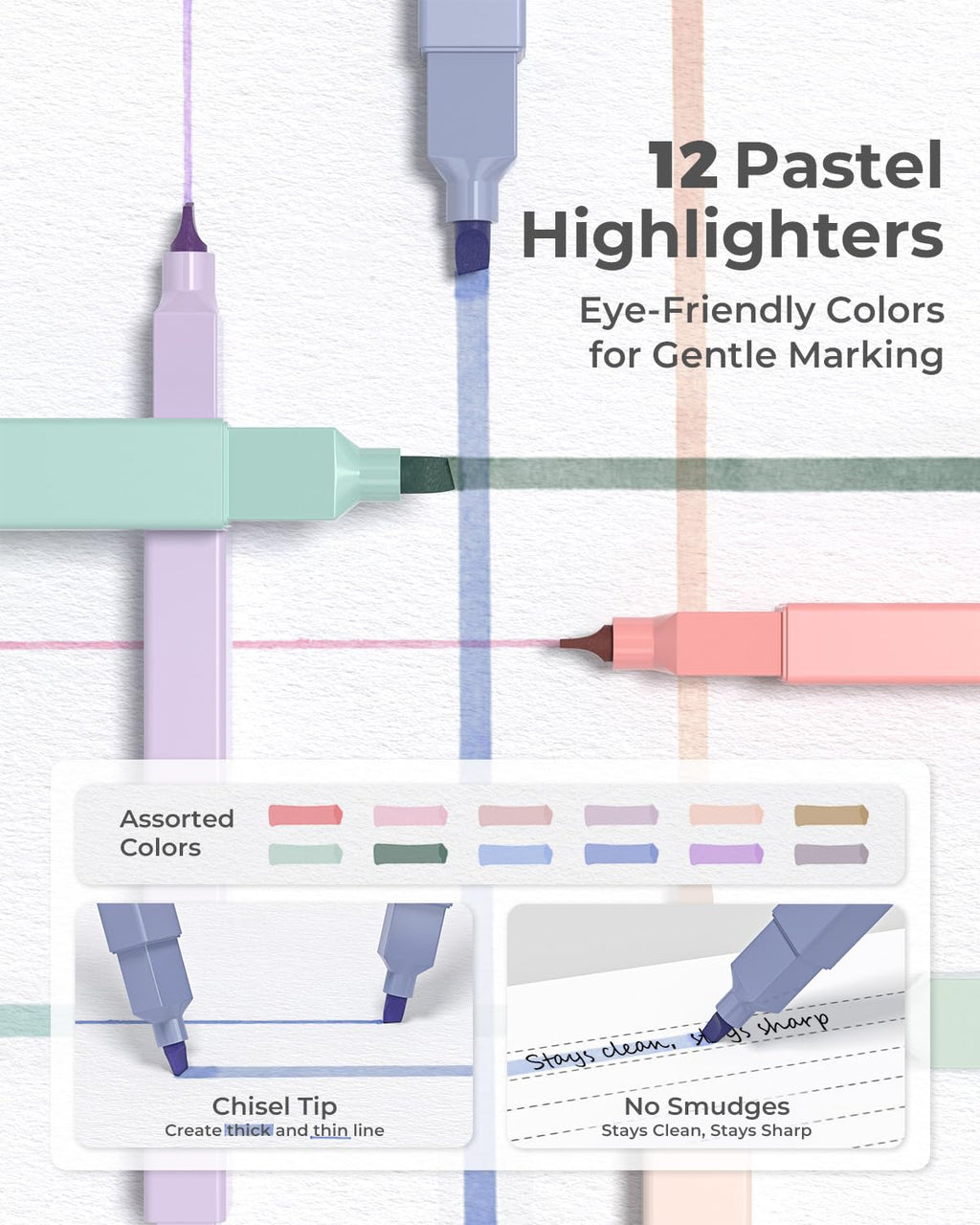 Four Candies 45 PCS Office Supplies with Pen Case, 6 Gel Pens, 6 Art Mechanical Pencil Set, 12 Highlighters for College Essentials Office Stationery (Black)