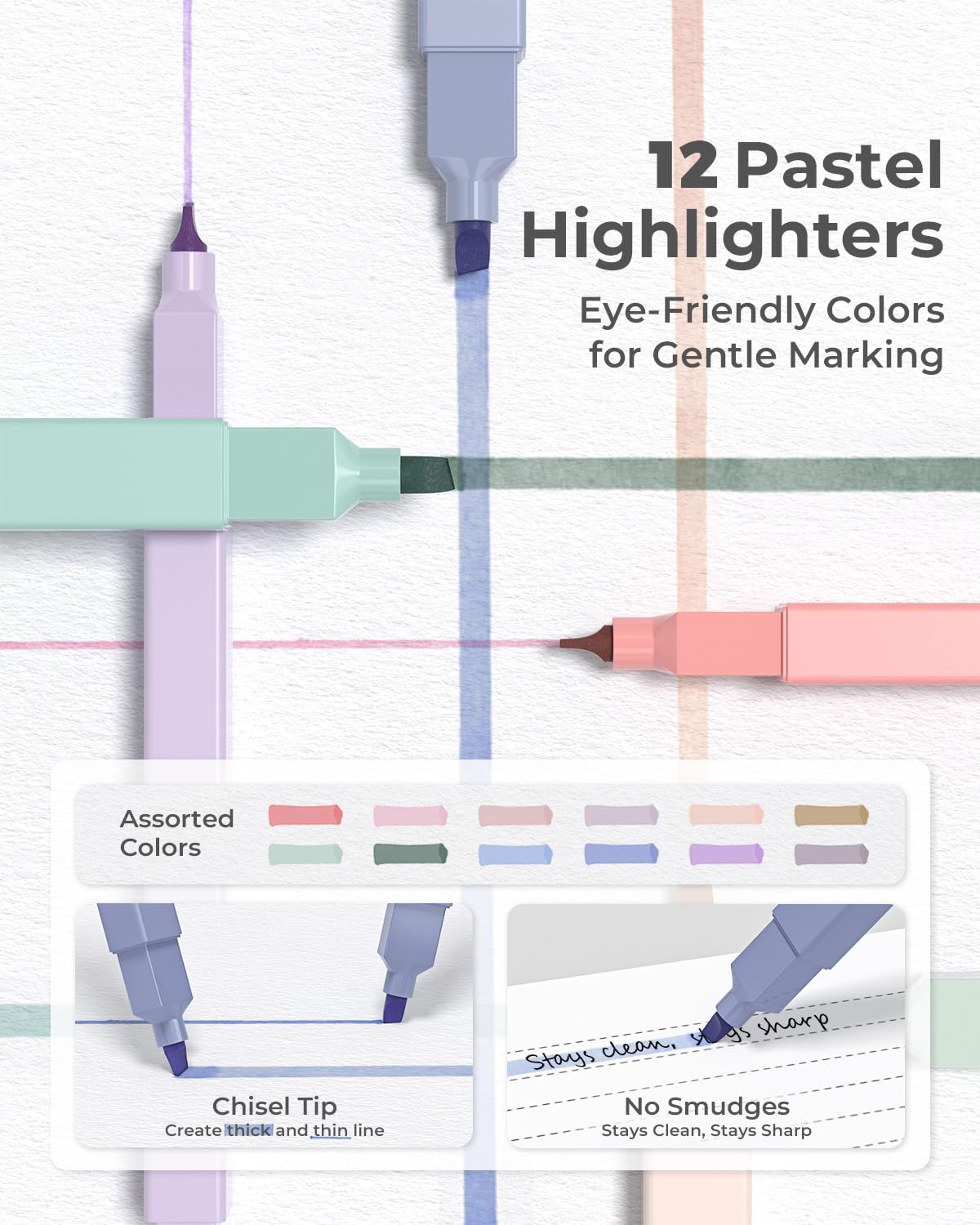 Four Candies 45 PCS Office Supplies with Pen Case, 6 Gel Pens, 6 Art Mechanical Pencil Set, 12 Highlighters for College Essentials Office Stationery (Black)