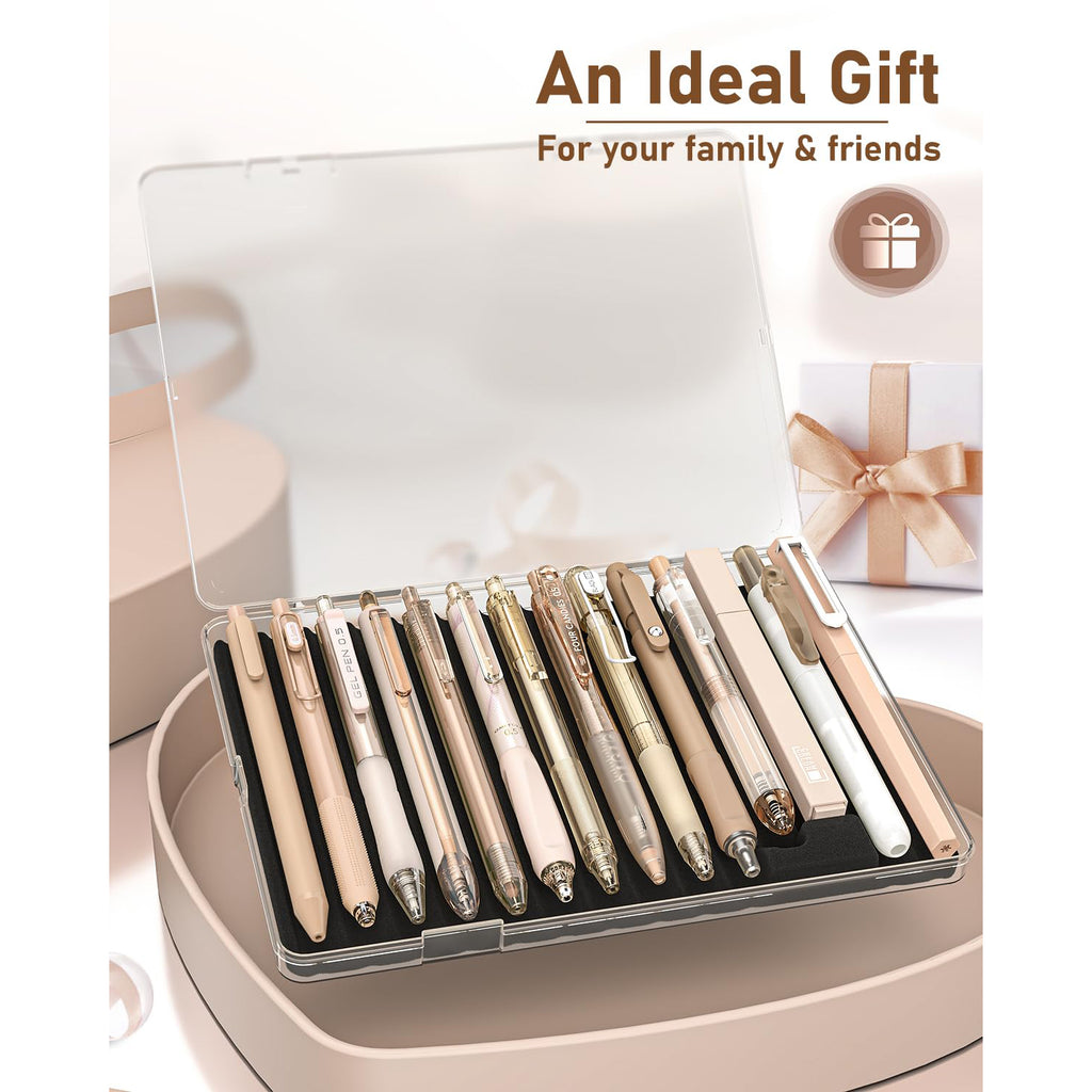 Four Candies 14Pack Pastel Gel Ink Pen Set with 12 PCS Cute Retractable 0.5mm Fine Point Pens with 2Pack Highlighter, Smooth Writing Pens (Brown)