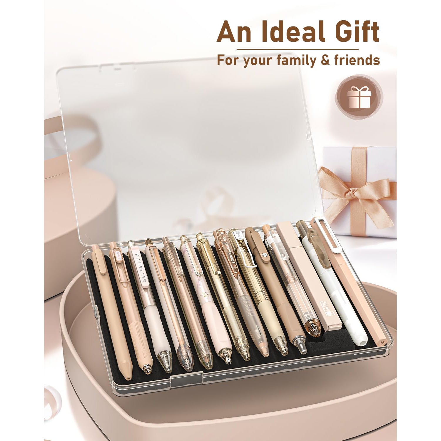 Four Candies 14Pack Pastel Gel Ink Pen Set with 12 PCS Cute Retractable 0.5mm Fine Point Pens with 2Pack Highlighter, Smooth Writing Pens (Brown)