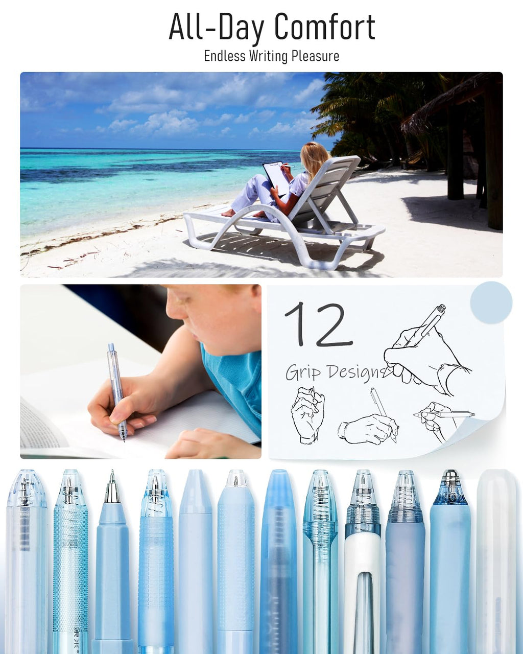 Four Candies Retractable Pen Set, 11Pcs Black Ink Gel Pens(0.5mm), 1Pcs Blue Highlighter, 0.5mm Fine Point for Journaling, Writing and Note-Taking