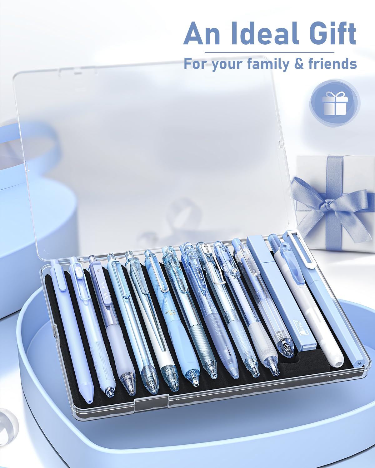 Four Candies Pastel Gel Ink Pen Set with 12 Black Ink Pens & 2 Highlighters, 0.5mm, 14 Pack