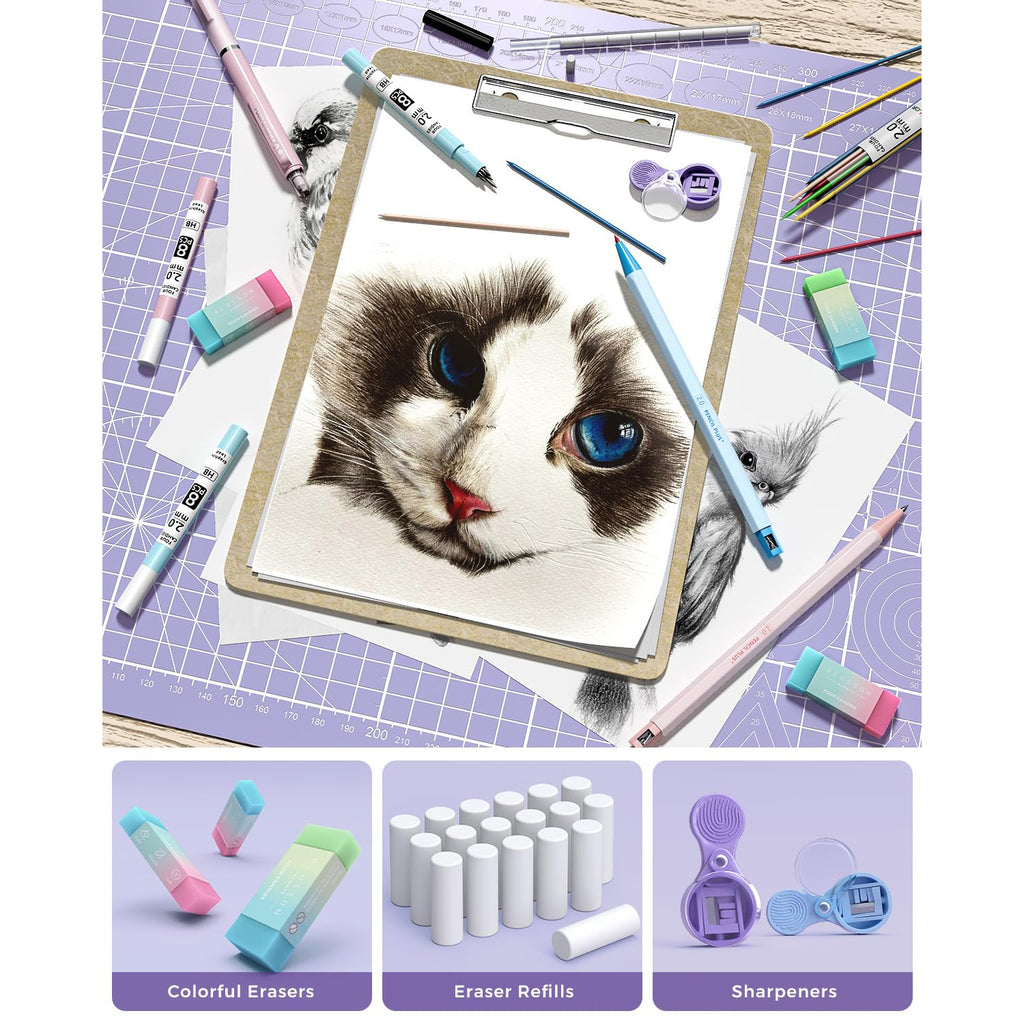 Four Candies 36PCS Aesthetic Supplies in Large Capacity Pencil Case, 12PCS Mechanical Pencils 0.5-2.0mm with 624PCS Lead Refills, Cute Pencils Ideal for Writing, Drawing & Drafting (Green)