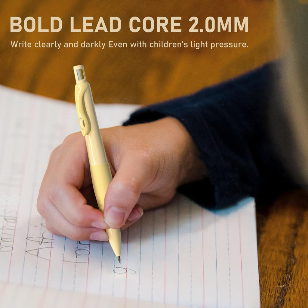 Four Candies 4PCS Cute Mechanical Pencil Set, 2.0mm Ergonomic Mechanical Pencil with 44PCS HB Pencil Leads, 2PCS Sharpeners/Erasers, for Writing and Drawing