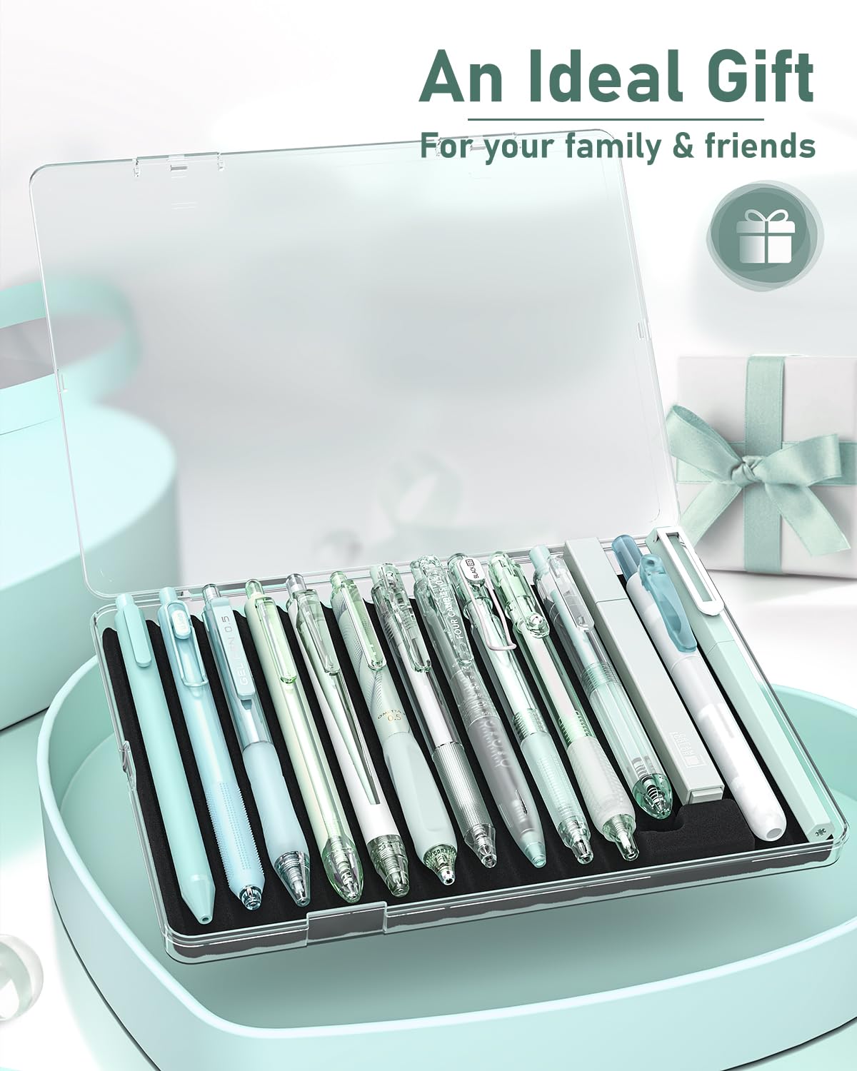 Four Candies Gel Pen with 2 Pieces Highlighter, Fine,0.5 mm, Black Ink, 14 Piece