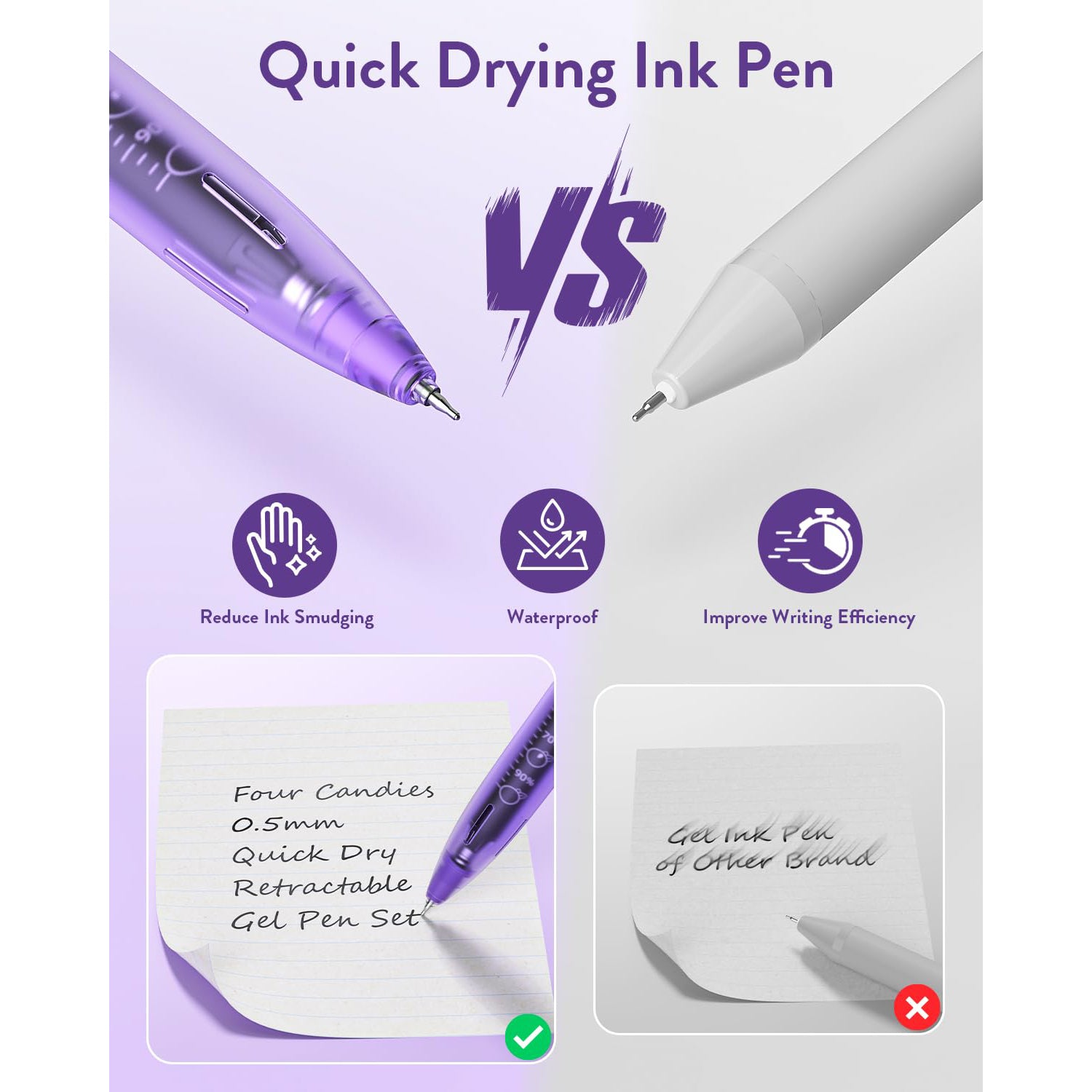 Four Candies 12Pack 0.5mm Black Ink Quick Dry Retractable Gel Pen Set, Cute Transparent Pastel Fine Point Note Taking Aesthetic lnk Pens, Comfort Grip Drawing Writing Office Home (Black)