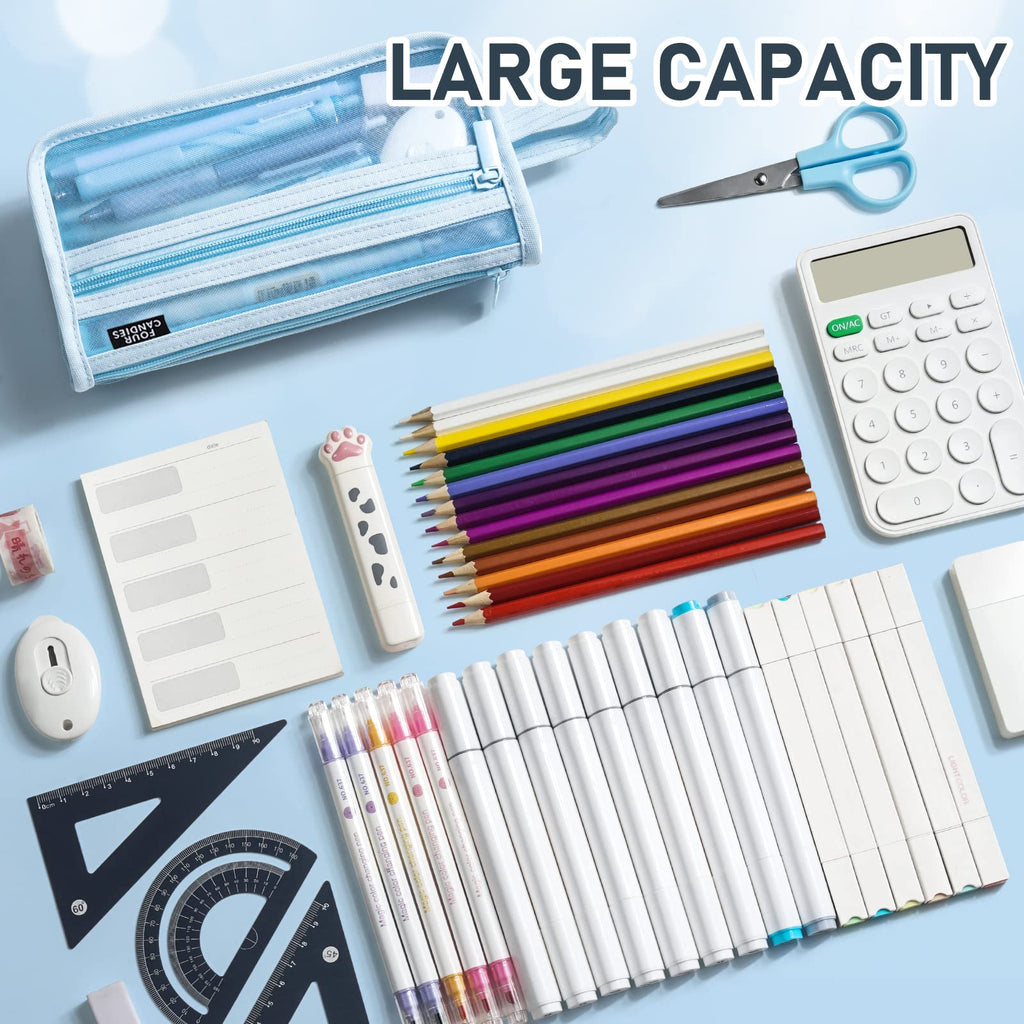 Four Candies Large Capacity Pencil Case, Pencil Case with Zipper, Organized Pencil Cases for Adults, Handheld Pen Bag, Portable Cute Pencil Case, School Supplies for Kids Girls,Blue