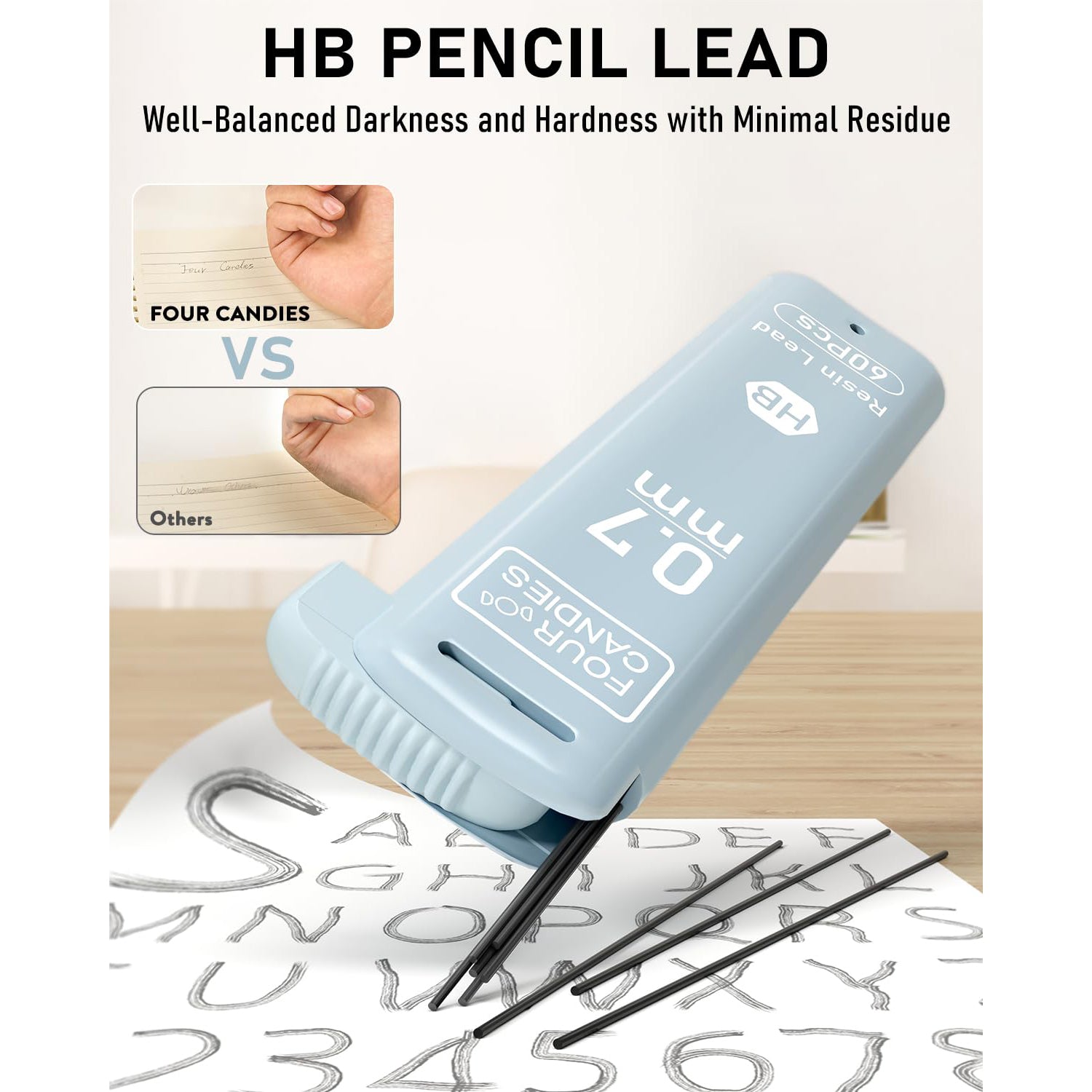 Four Candies 0.5/0.7mm Lead Refills in Case, Pack of 720 PCS Black HB #2 Break Resistant Mechanical Pencil Refills, 12 Tubes (6 of Each Size), 60 Pieces per Tube