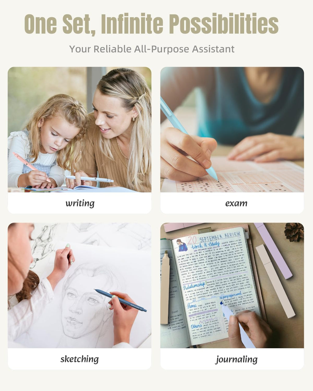 Four Candies 39 PCS, 12 Highlighters, 5 Black Gel Pens, 6 Mechanical Pencil Set 0.5 & 0.7 mm for Stationary College Essentials (Green)