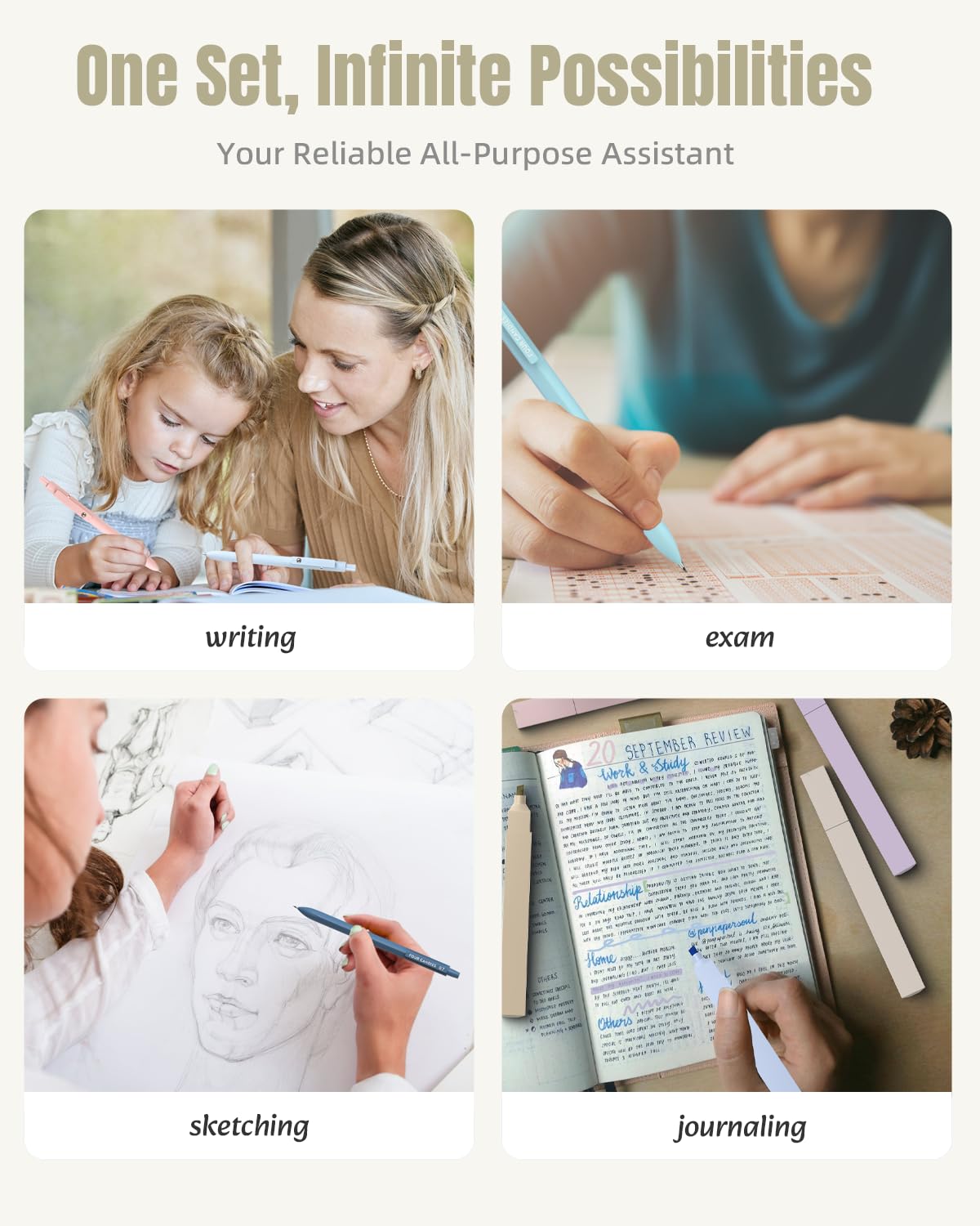 Four Candies 39 PCS, 12 Highlighters, 5 Black Gel Pens, 6 Mechanical Pencil Set 0.5 & 0.7 mm for Stationary College Essentials (Green)