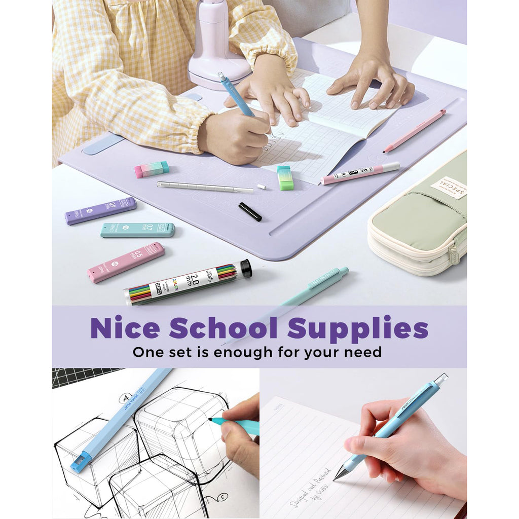 Four Candies 36PCS Aesthetic Supplies in Large Capacity Pencil Case, 12PCS Mechanical Pencils 0.5-2.0mm with 624PCS Lead Refills, Cute Pencils Ideal for Writing, Drawing & Drafting (Green)