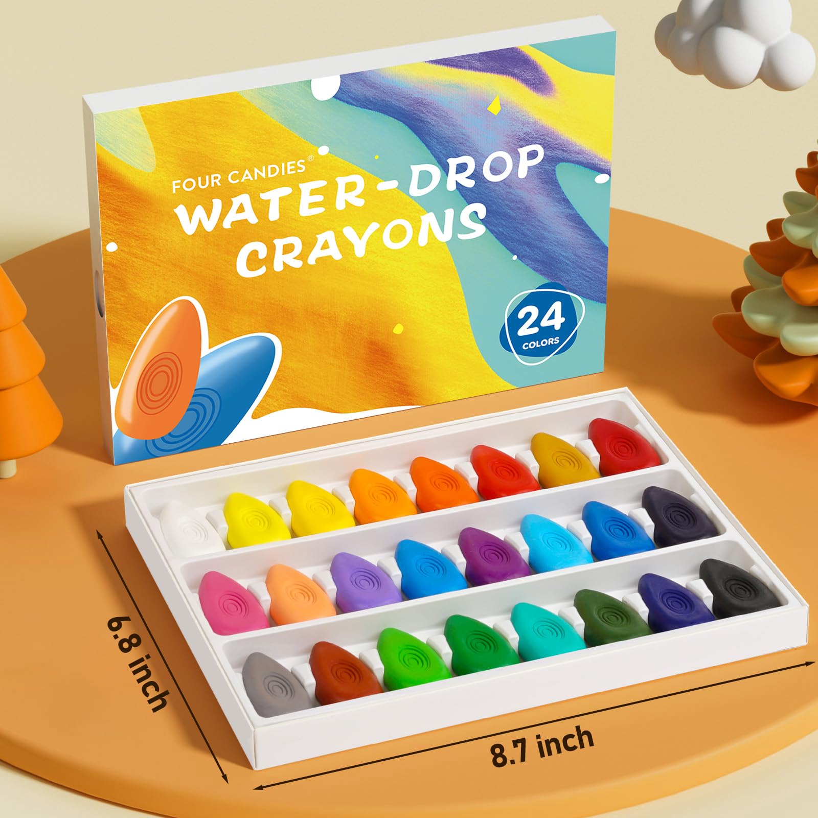 Four Candies Toddler Crayons 24 Count, Non Toxic Washable Crayons for Kids, Unbreakable Easy-Grip Water-Drop Crayons, Perfect for Little Hands, Toddler Coloring & Art Supplies