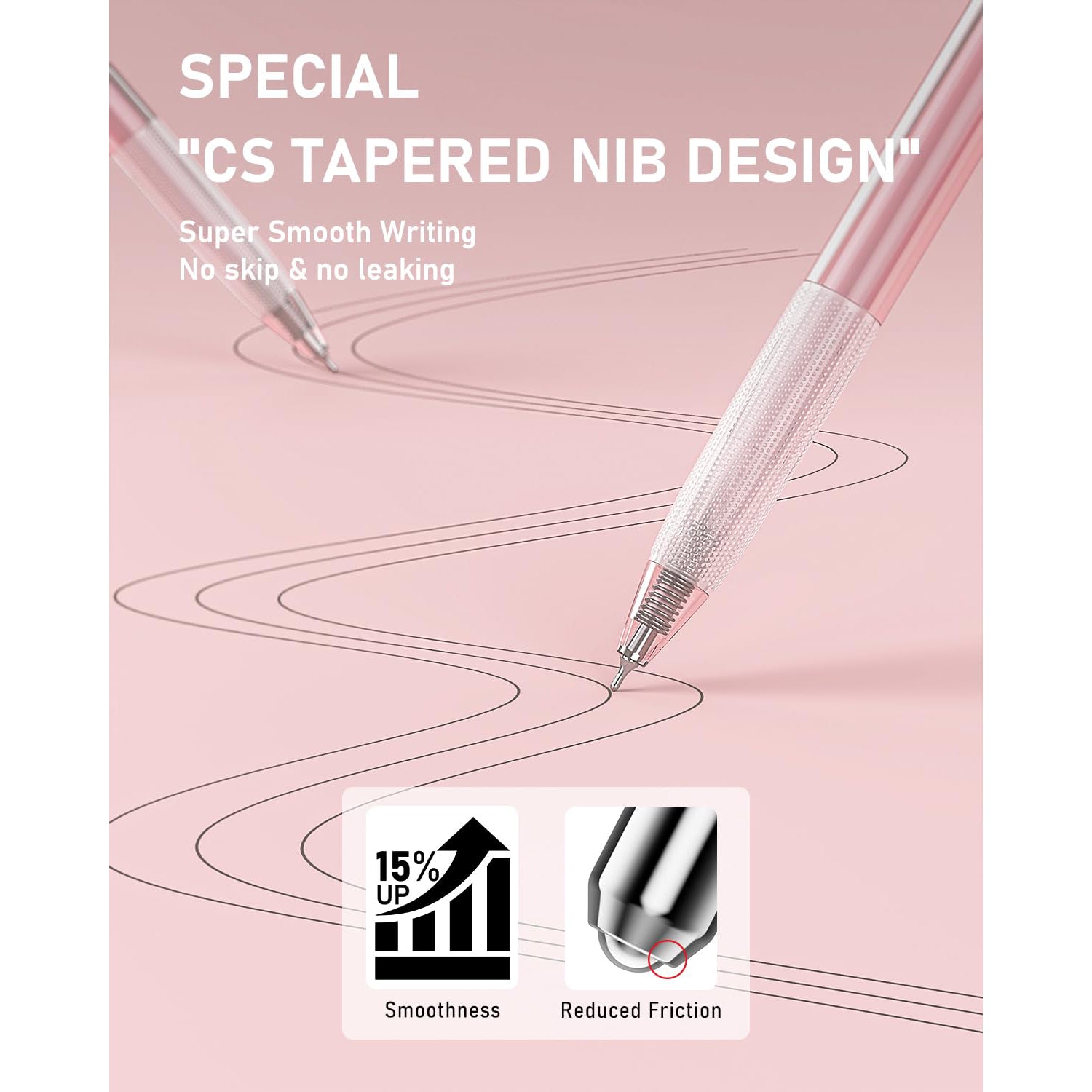 Four Candies 14Pack Pastel Gel Ink Pen Set,Cute Retractable 0.5mm Fine Point Pen,12 Pack Black Ink Pens with 2Pack Highlighter, Smooth Writing Pens(Pink)