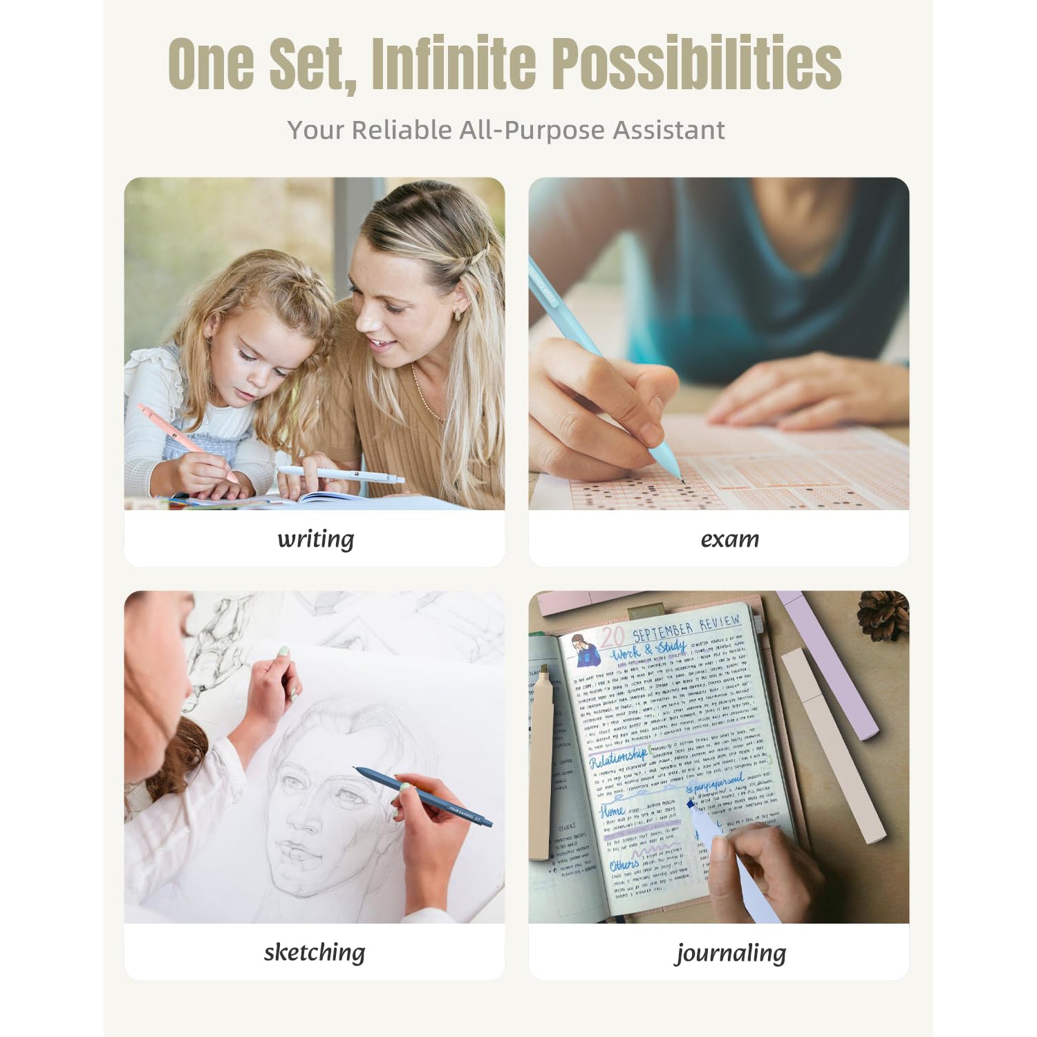 Four Candies 39 PCS Aesthetic Supplies with Cute Pen Case, 12 Pastel Highlighters, 5 Black Ink Gel Pens, 6 Mechanical Pencils Set 0.5 & 0.7 mm for Stationary College Essentials (Pink)