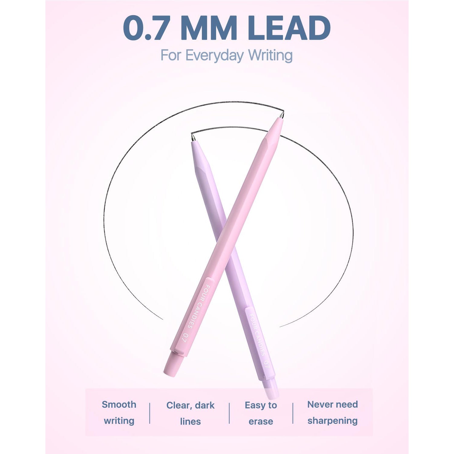 Four Candies Mechanical Pencils 0.7mm, with HB & 2B Lead Refills 0.7, Pastel Eraser Set & Eraser Refills, 16-Count Pack with Case, Cute Aesthetic Supplies for Writing, Drawing