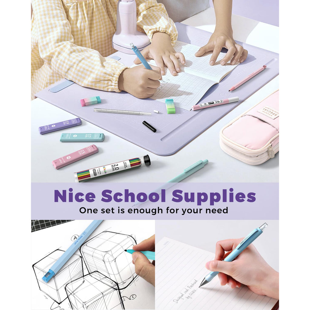 Four Candies 36PCS Aesthetic Supplies in Large Capacity Pencil Case, 12PCS Mechanical Pencils 0.5-2.0mm with 624PCS Lead Refills, Cute Pencils Ideal for Writing, Drawing & Drafting (Pink)