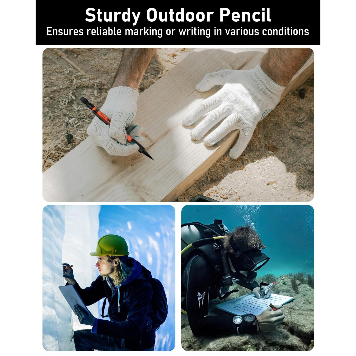 Four Candies 3PCS 1.3mm Mechanical Pencil Set with Case, Metal Heavy Duty Carpenter Pencils with 48 Refill