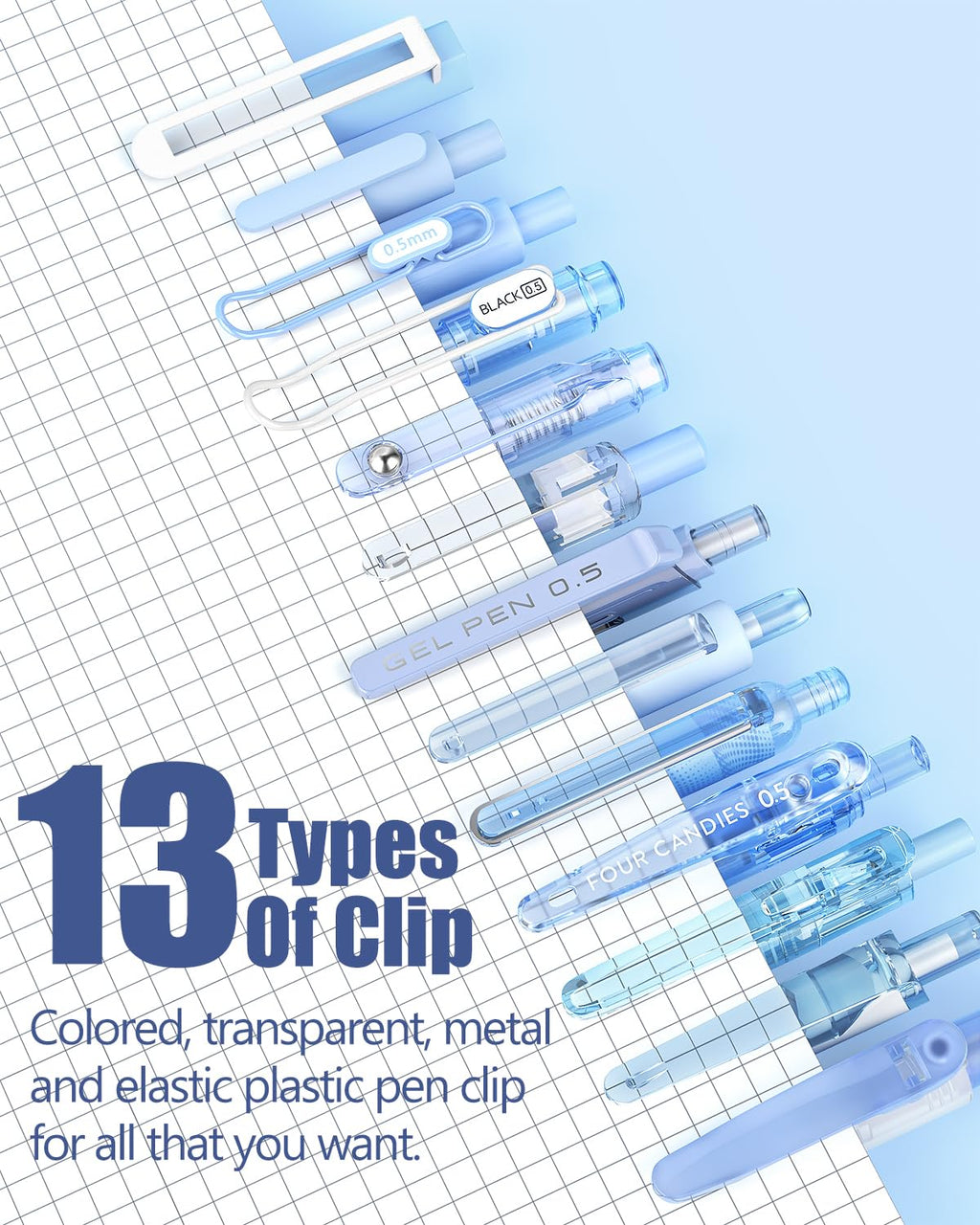 Four Candies Pastel Gel Ink Pen Set with 12 Black Ink Pens & 2 Highlighters, 0.5mm, 14 Pack